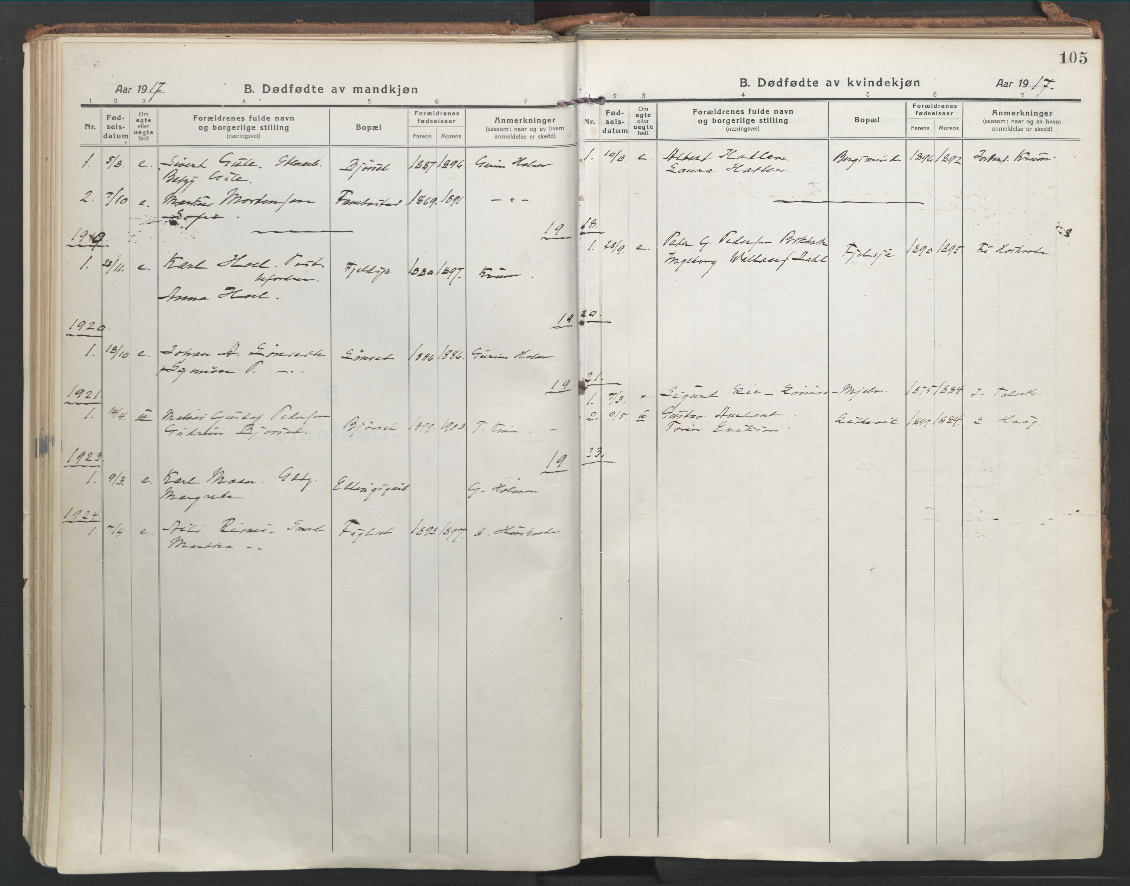 Ministerialprotokoller, klokkerbøker og fødselsregistre - Møre og Romsdal, SAT/A-1454/555/L0659: Parish register (official) no. 555A10, 1917-1971, p. 105