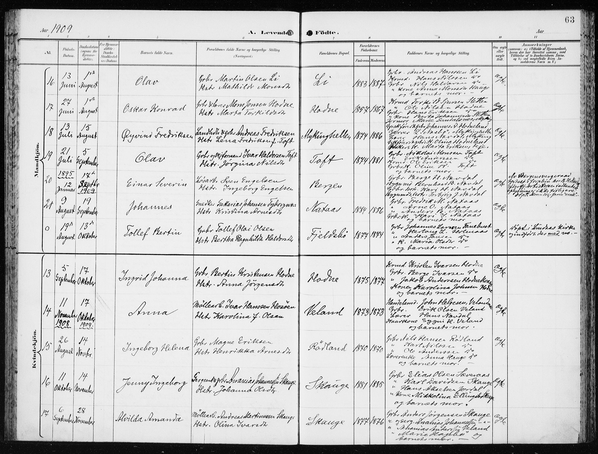 Lindås Sokneprestembete, AV/SAB-A-76701/H/Haa/Haaf/L0002: Parish register (official) no. F  2, 1897-1909, p. 63