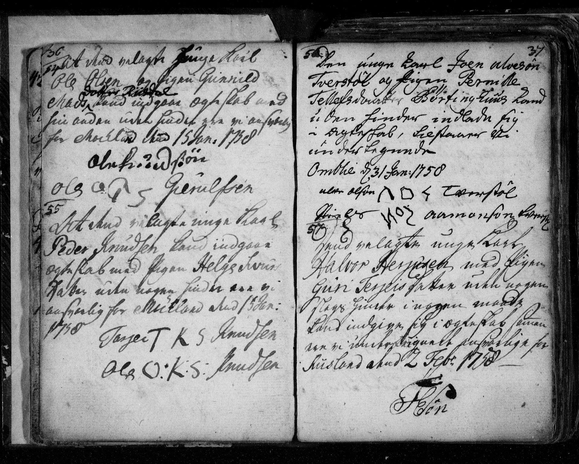 Åmli sokneprestkontor, AV/SAK-1111-0050/F/Fe/L0001: Best man's statements no. A VI 40, 1754-1799, p. 36-37