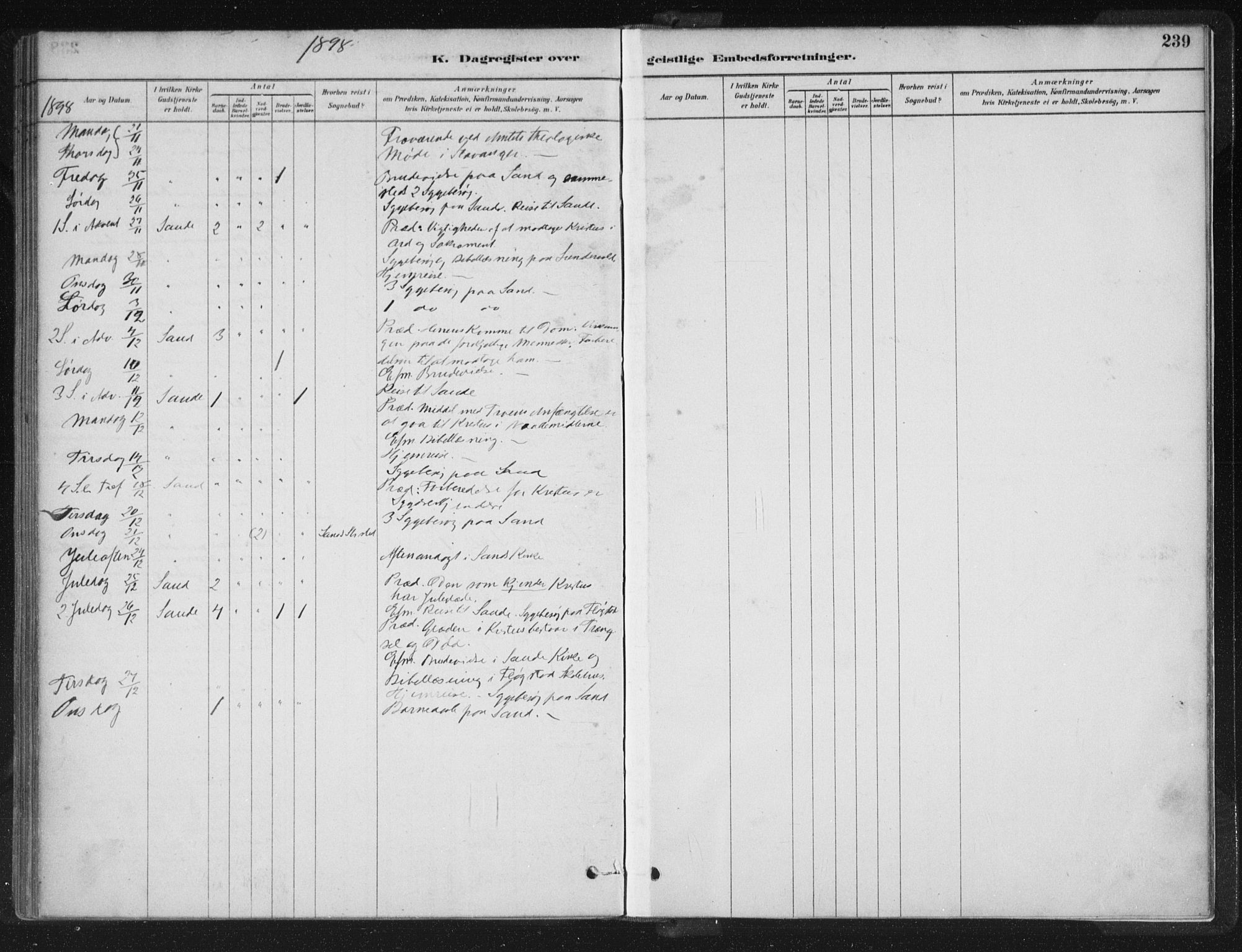 Sand sokneprestkontor, AV/SAST-A-101848/01/III/L0005: Parish register (official) no. A 5, 1880-1898, p. 239