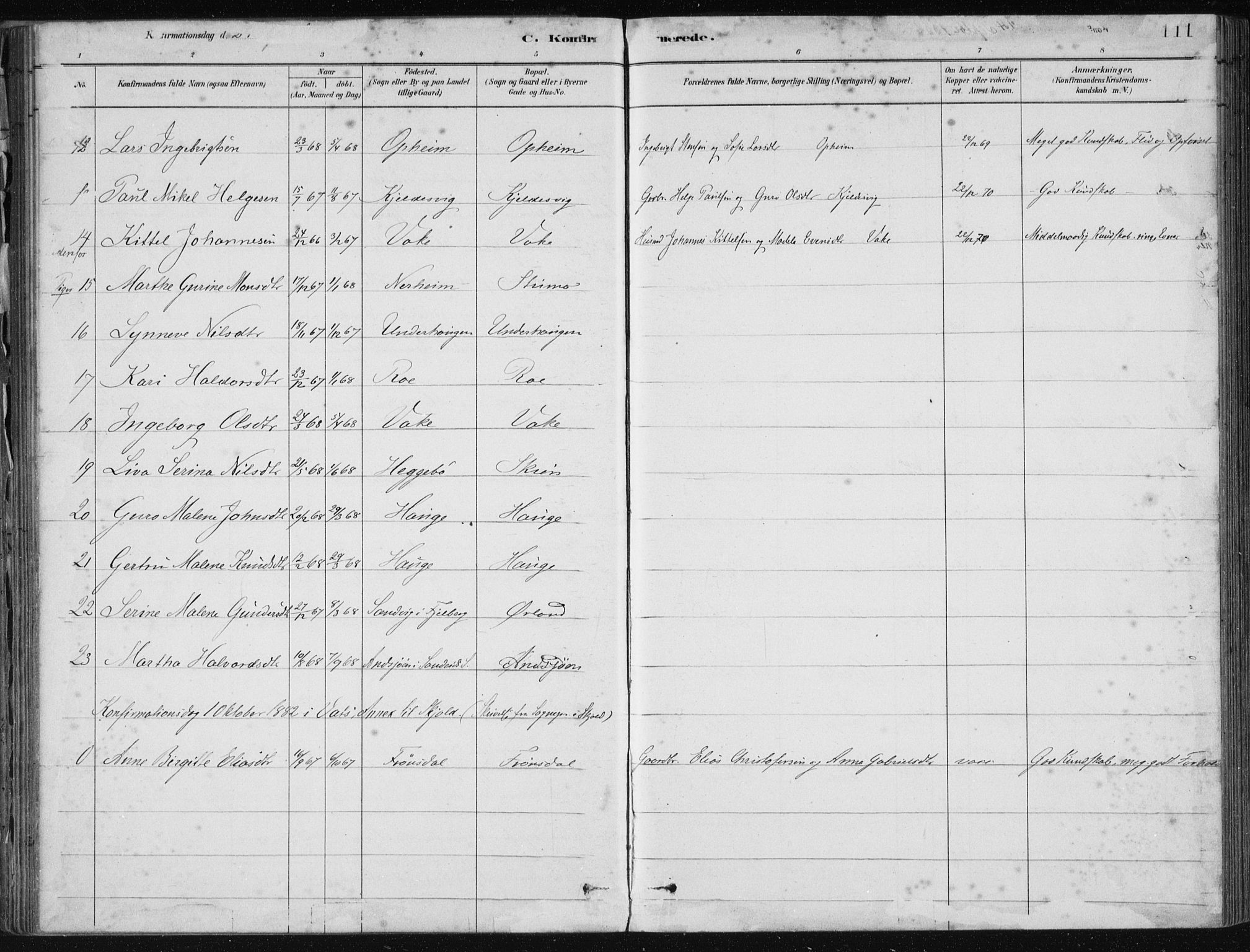 Fjelberg sokneprestembete, AV/SAB-A-75201/H/Haa: Parish register (official) no. D 1, 1879-1918, p. 111