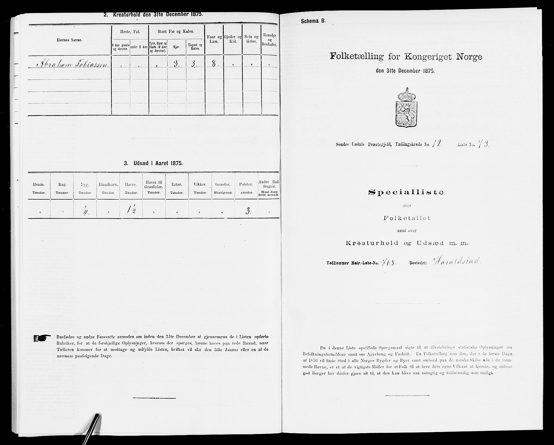 SAK, 1875 census for 1029P Sør-Audnedal, 1875, p. 1883