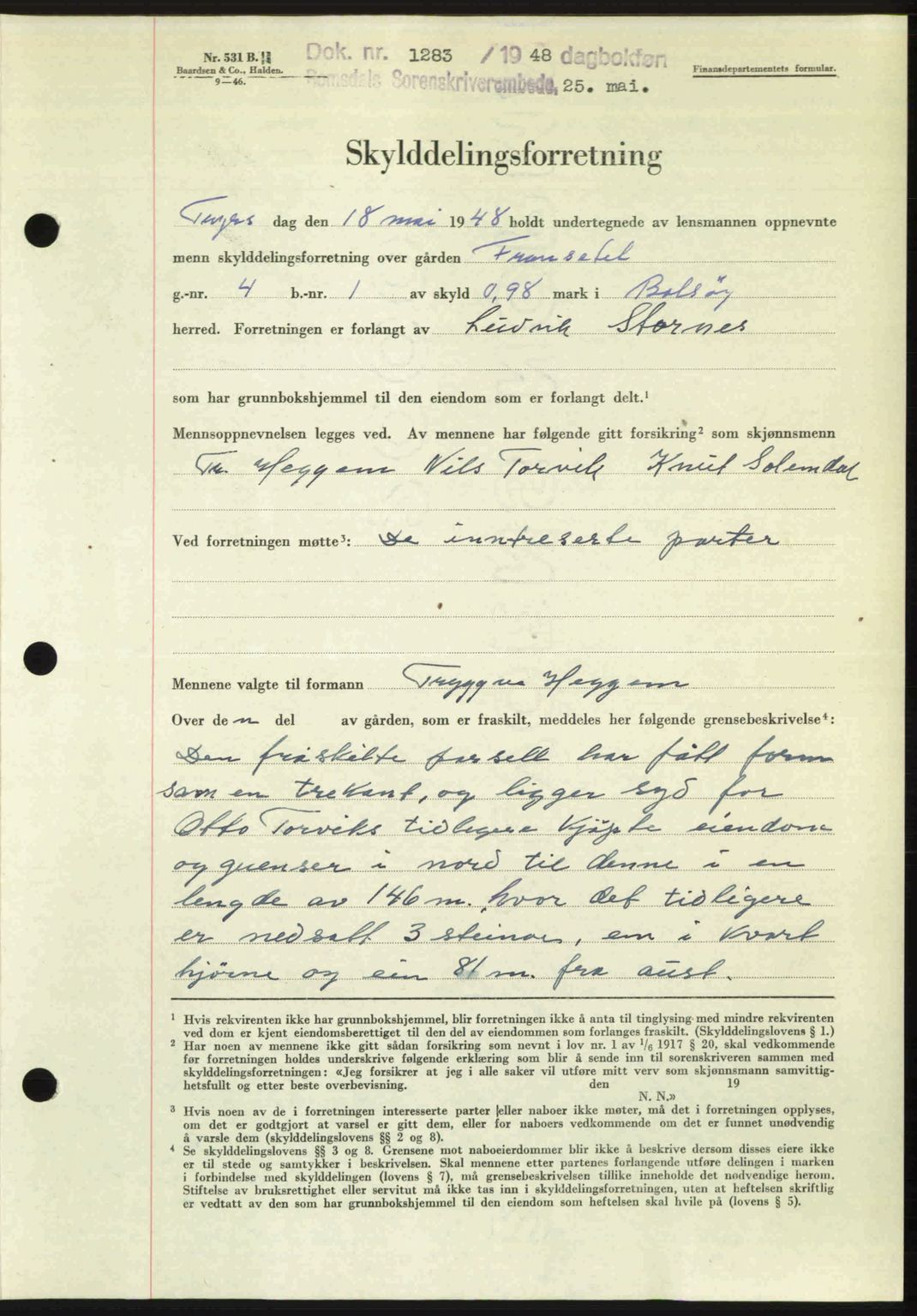 Romsdal sorenskriveri, AV/SAT-A-4149/1/2/2C: Mortgage book no. A26, 1948-1948, Diary no: : 1283/1948