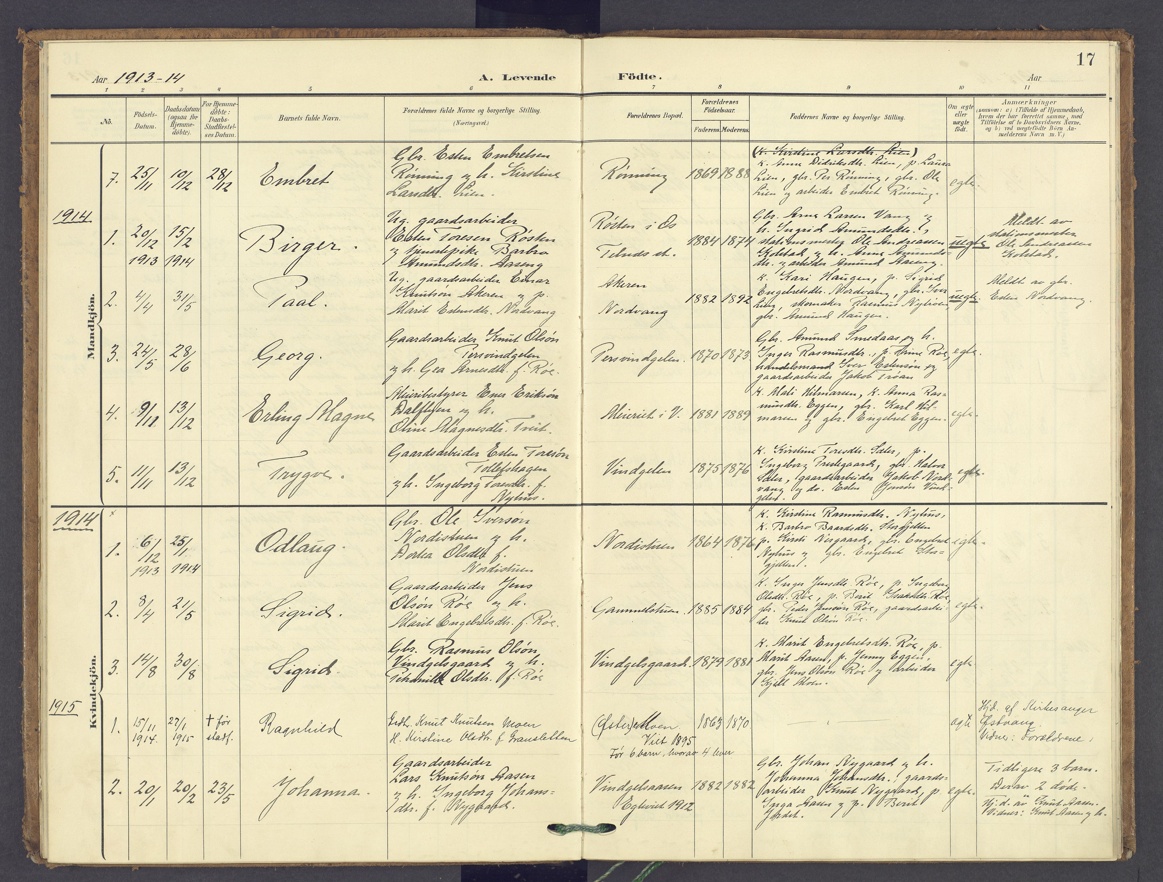 Tolga prestekontor, AV/SAH-PREST-062/K/L0015: Parish register (official) no. 15, 1903-1946, p. 17