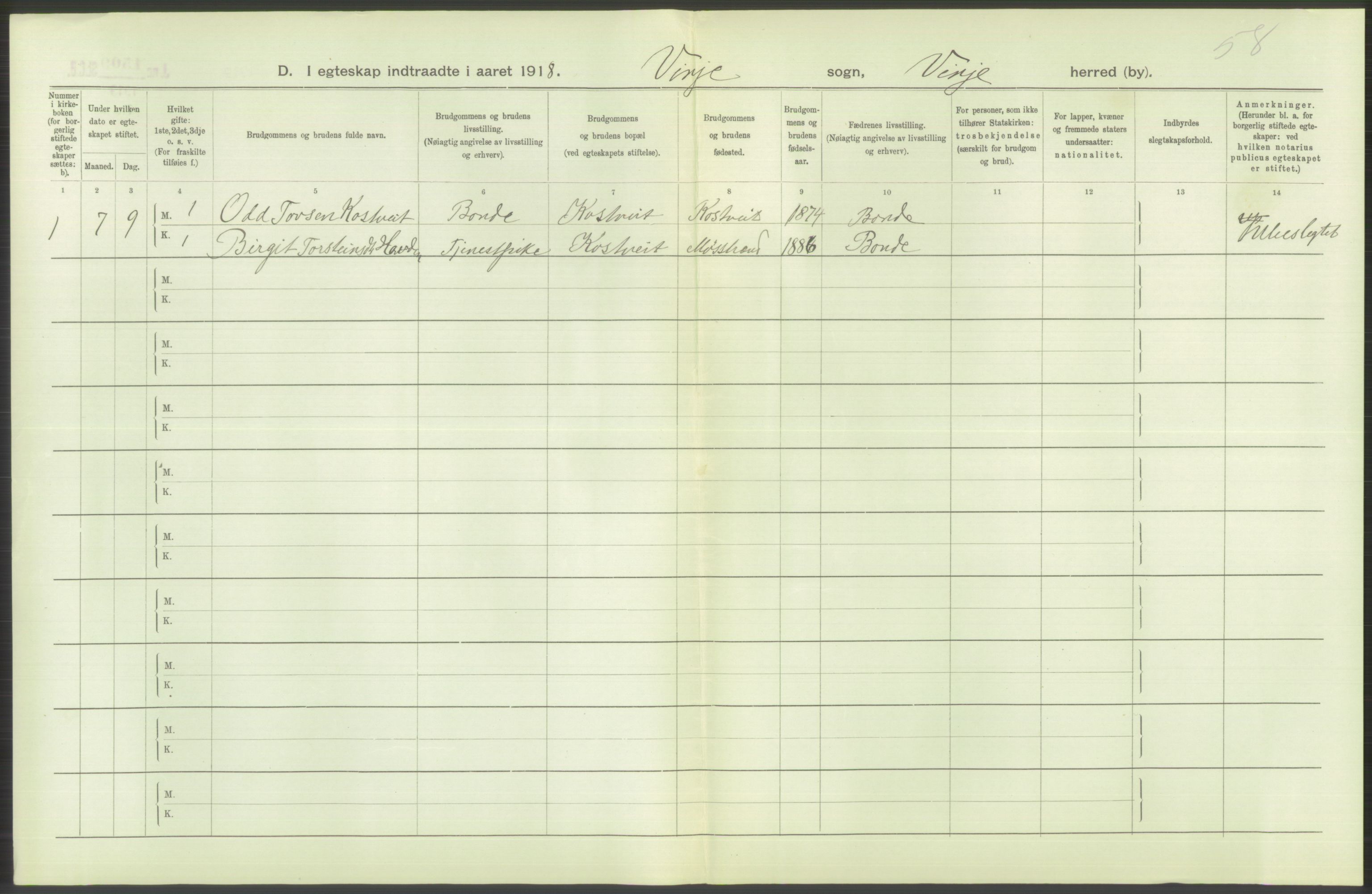 Statistisk sentralbyrå, Sosiodemografiske emner, Befolkning, RA/S-2228/D/Df/Dfb/Dfbh/L0025: Telemark fylke: Gifte, dødfødte. Bygder og byer., 1918, p. 260