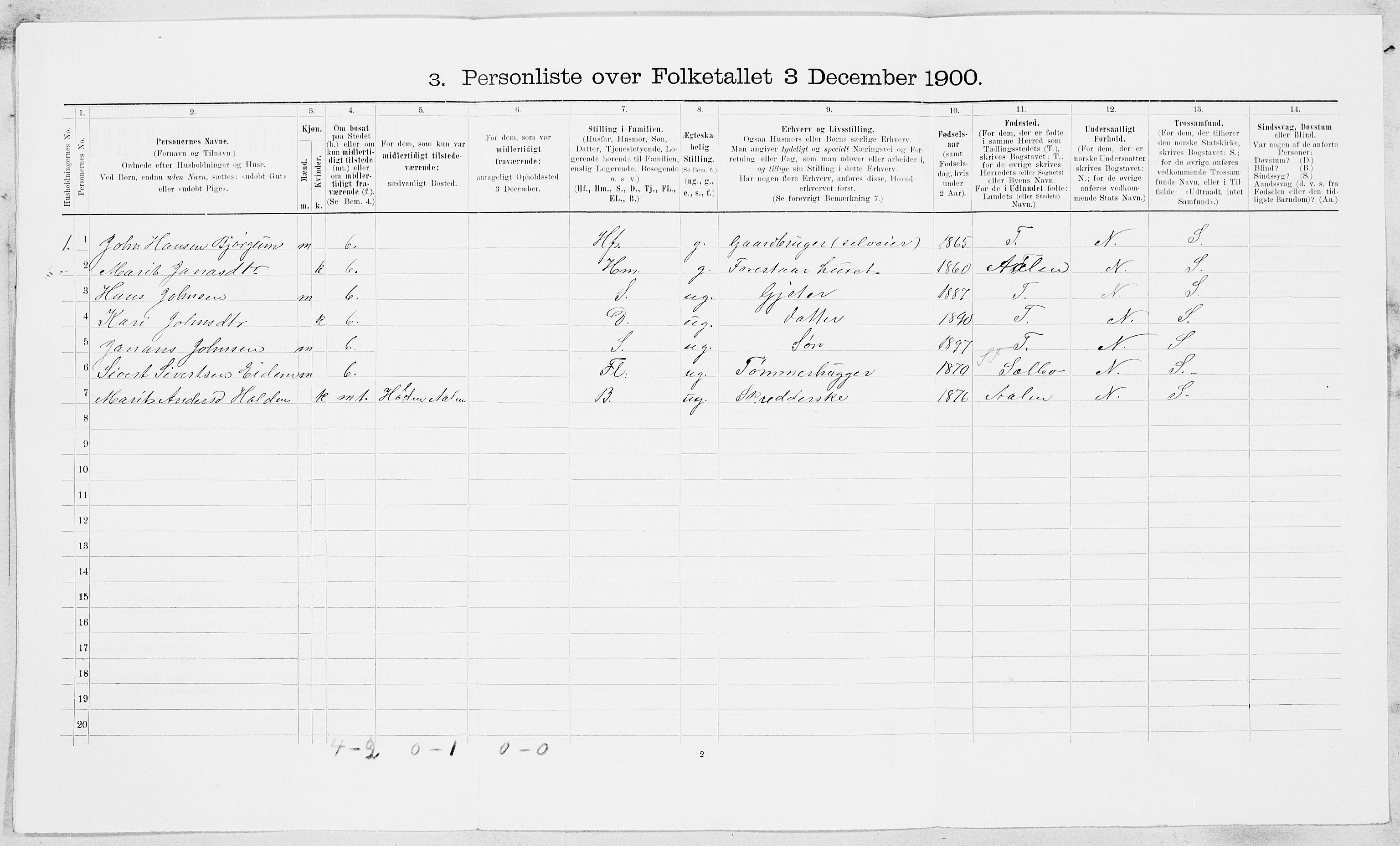 SAT, 1900 census for Haltdalen, 1900, p. 17