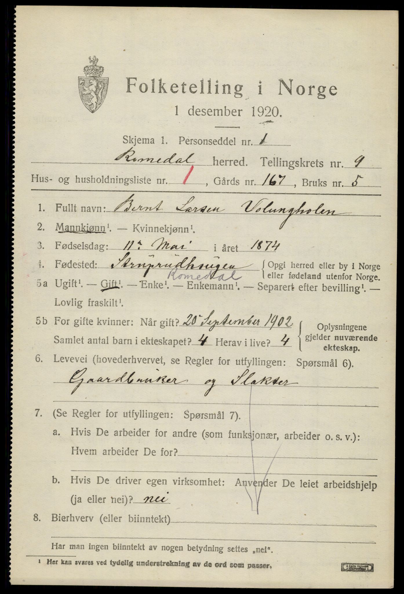 SAH, 1920 census for Romedal, 1920, p. 10353