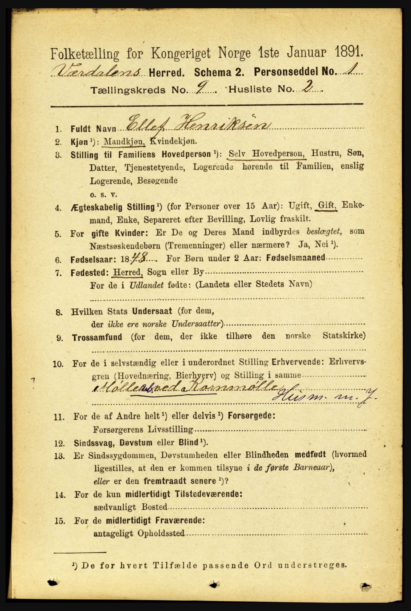 RA, 1891 census for 1721 Verdal, 1891, p. 4990