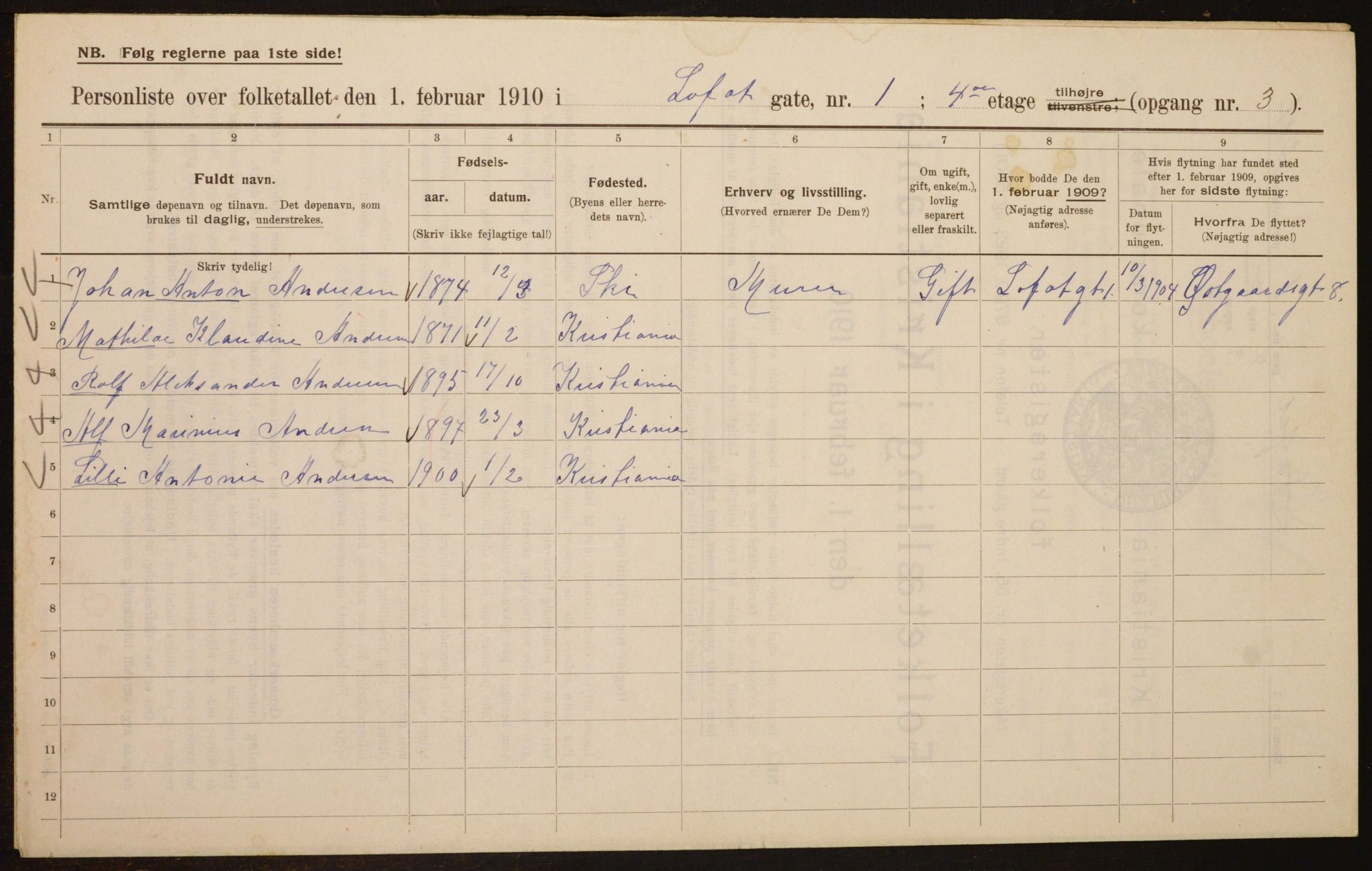 OBA, Municipal Census 1910 for Kristiania, 1910, p. 56384