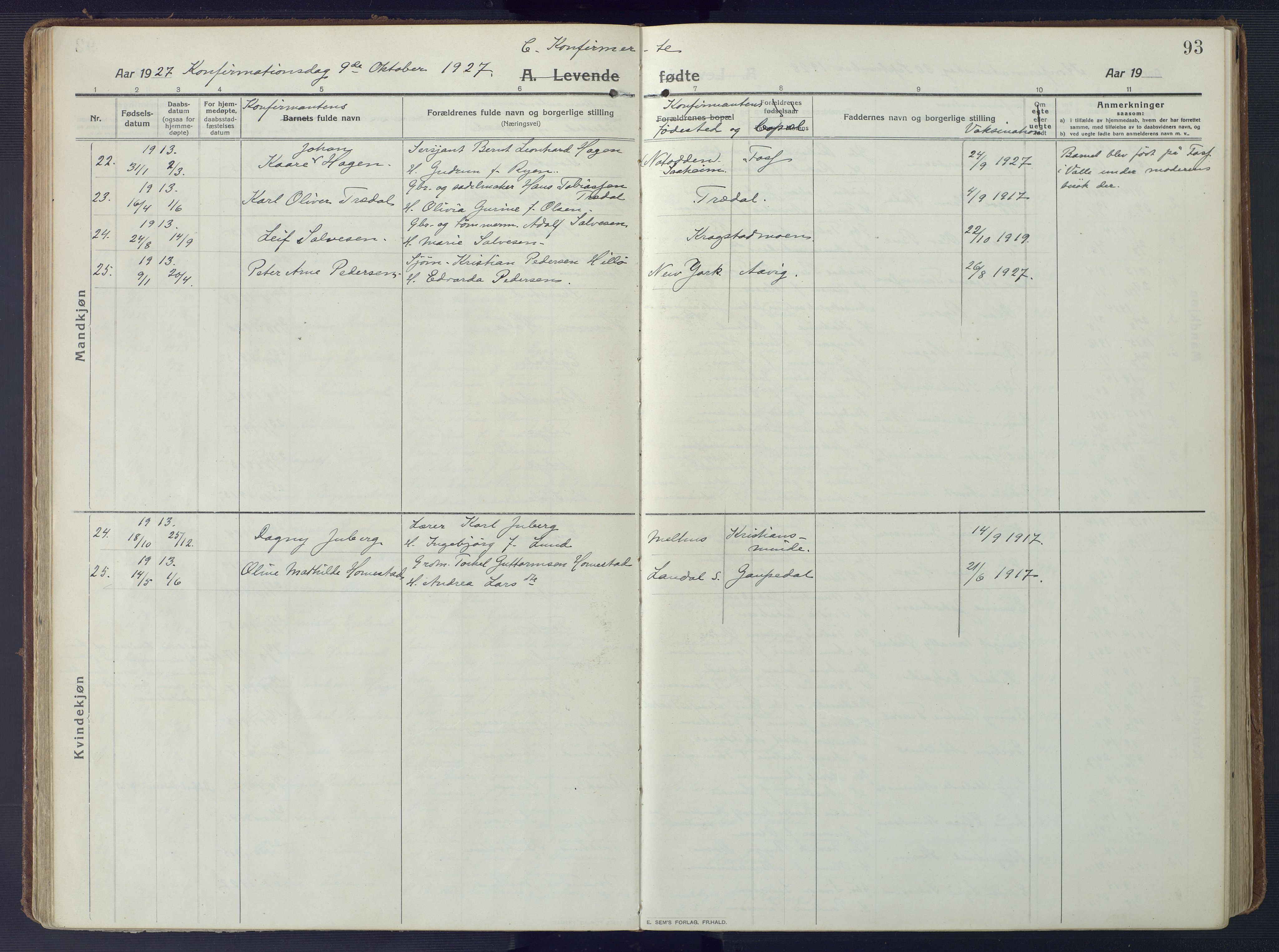 Sør-Audnedal sokneprestkontor, AV/SAK-1111-0039/F/Fa/Fab/L0011: Parish register (official) no. A 11, 1912-1938, p. 93