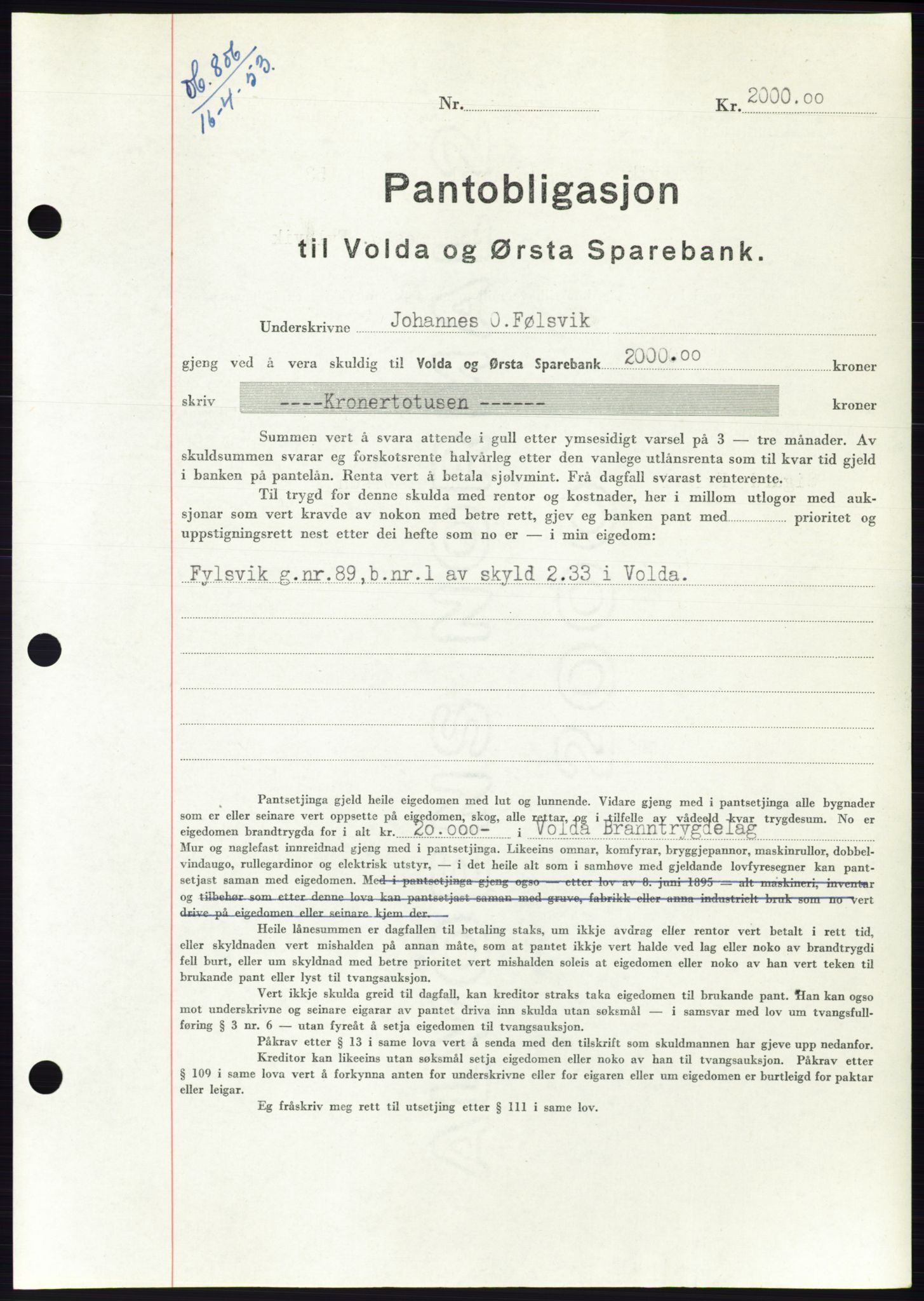 Søre Sunnmøre sorenskriveri, SAT/A-4122/1/2/2C/L0123: Mortgage book no. 11B, 1953-1953, Diary no: : 795/1953