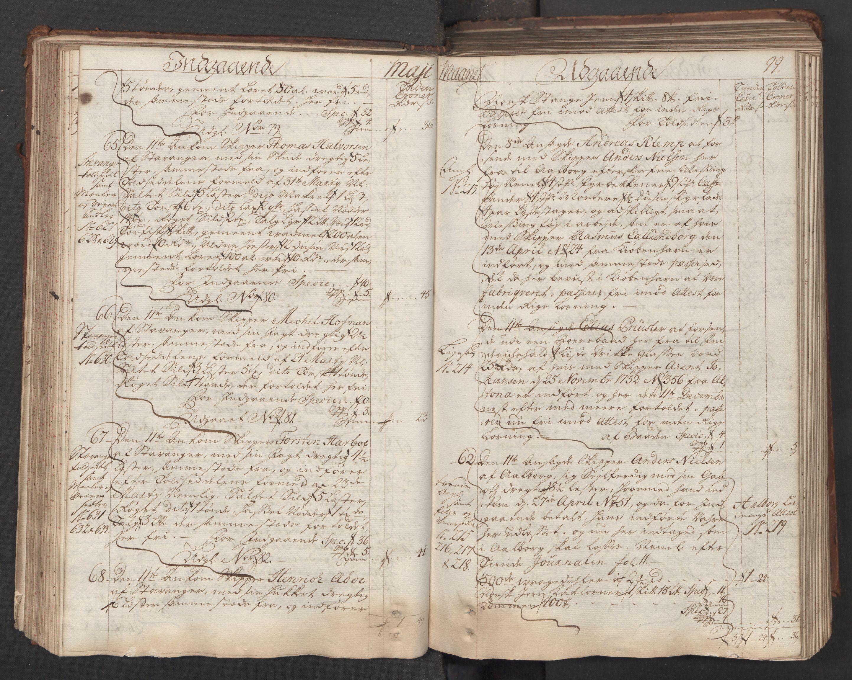 Generaltollkammeret, tollregnskaper, AV/RA-EA-5490/R06/L0015/0001: Tollregnskaper Kristiania / Hovedtollbok, 1733, p. 98b-99a