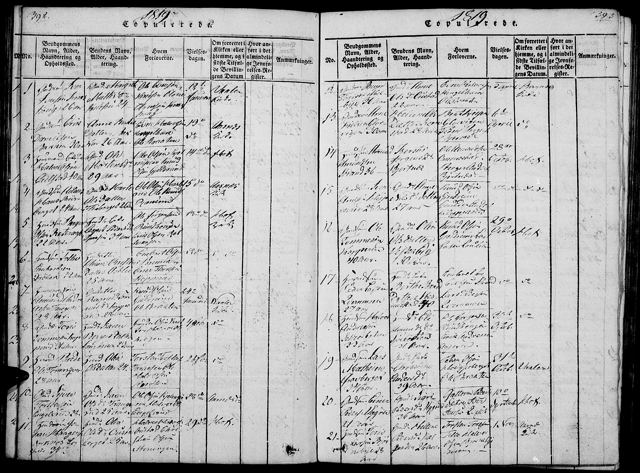Hof prestekontor, SAH/PREST-038/H/Ha/Haa/L0005: Parish register (official) no. 5, 1816-1822, p. 392-393