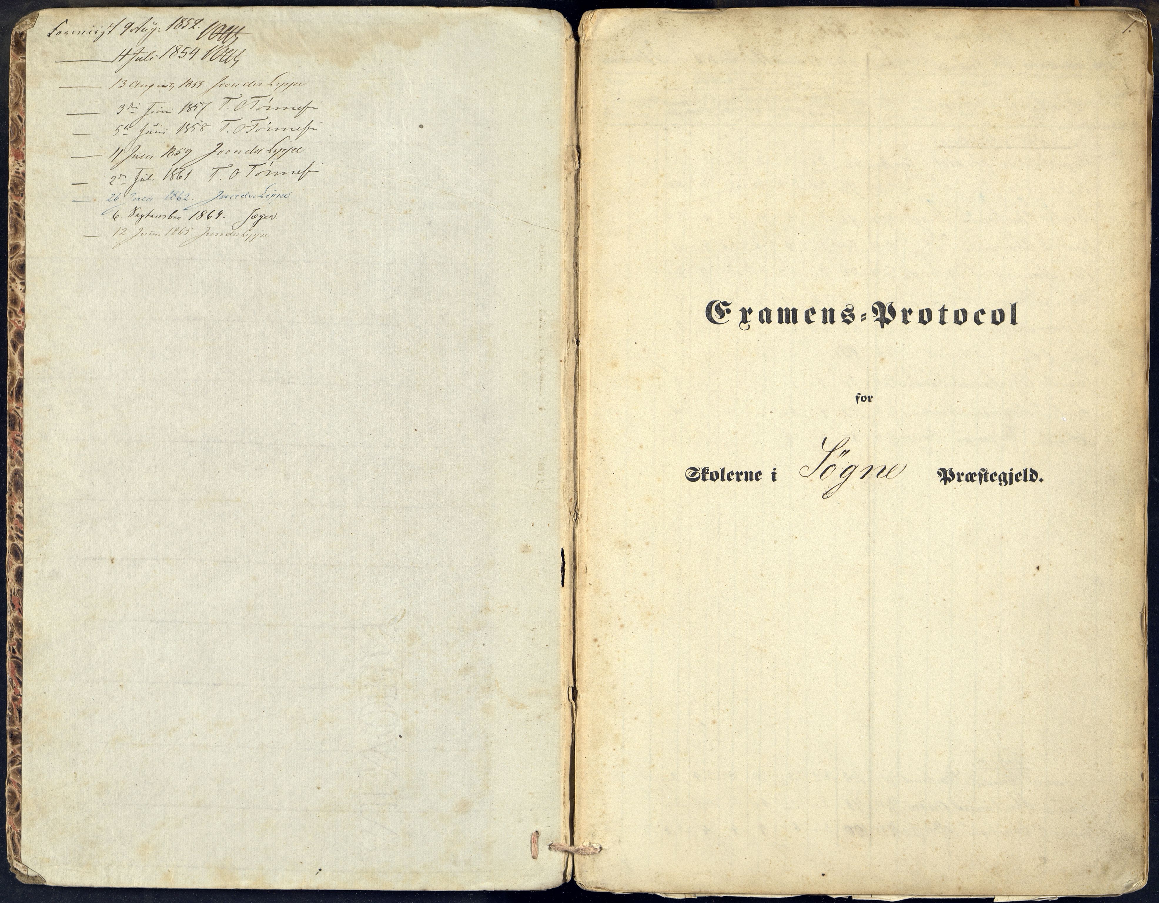 Søgne og Greipstad kommune - Skolestyret, ARKSOR/1018SG510/G/L0001: Eksamensprotokoll, 1851-1866