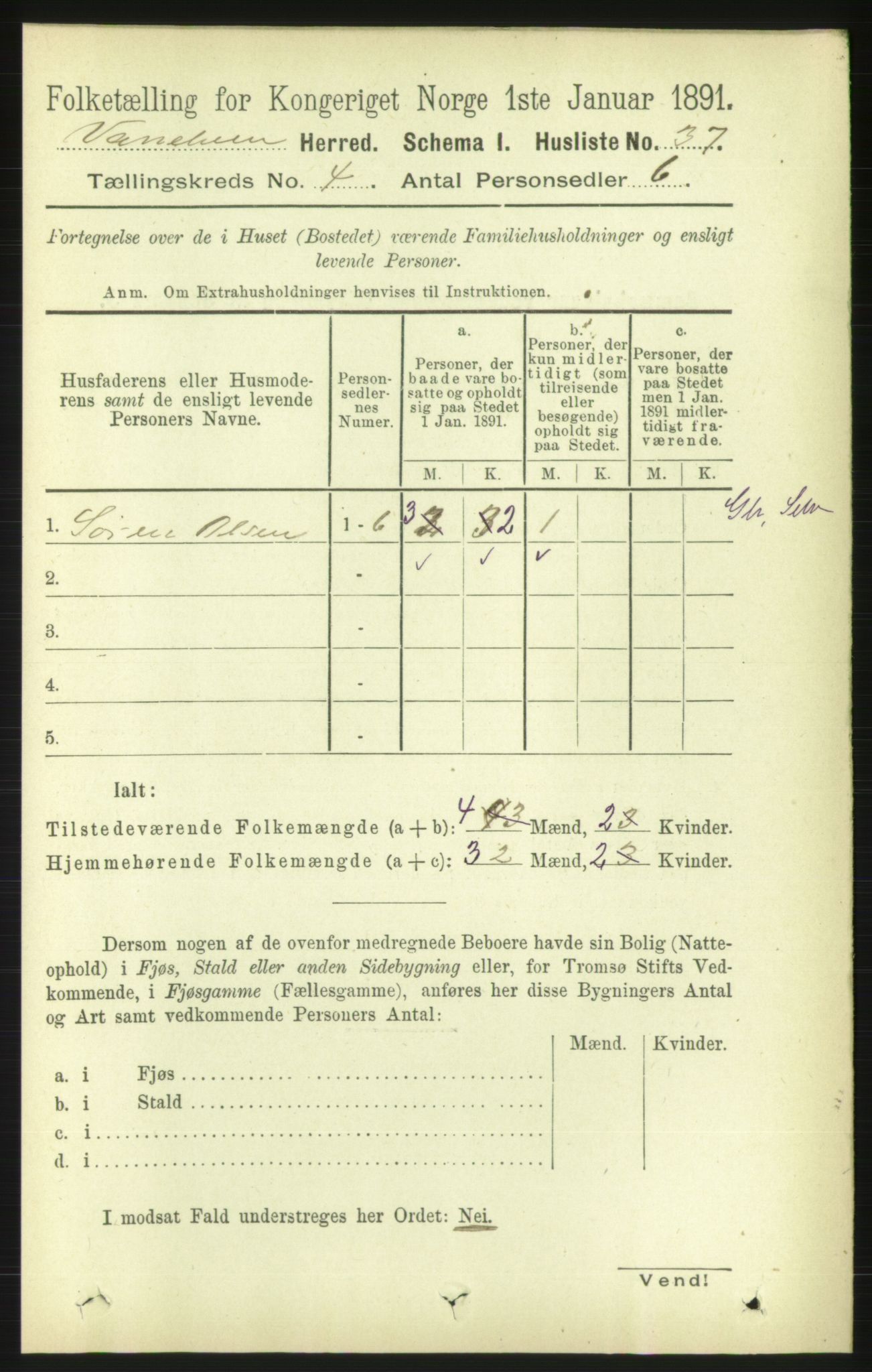 RA, 1891 census for 1511 Vanylven, 1891, p. 1799