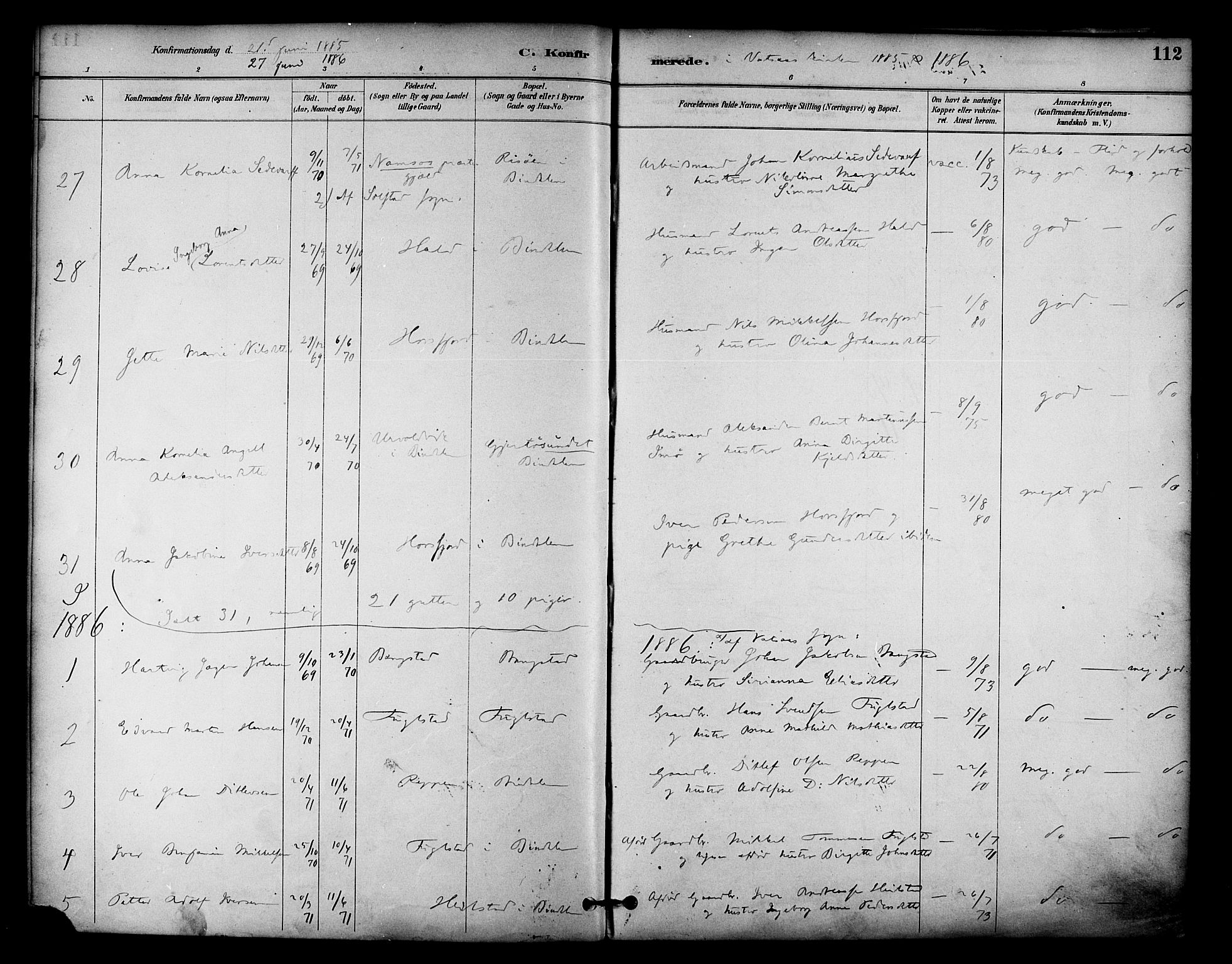 Ministerialprotokoller, klokkerbøker og fødselsregistre - Nordland, AV/SAT-A-1459/810/L0150: Parish register (official) no. 810A10 /1, 1884-1895, p. 112