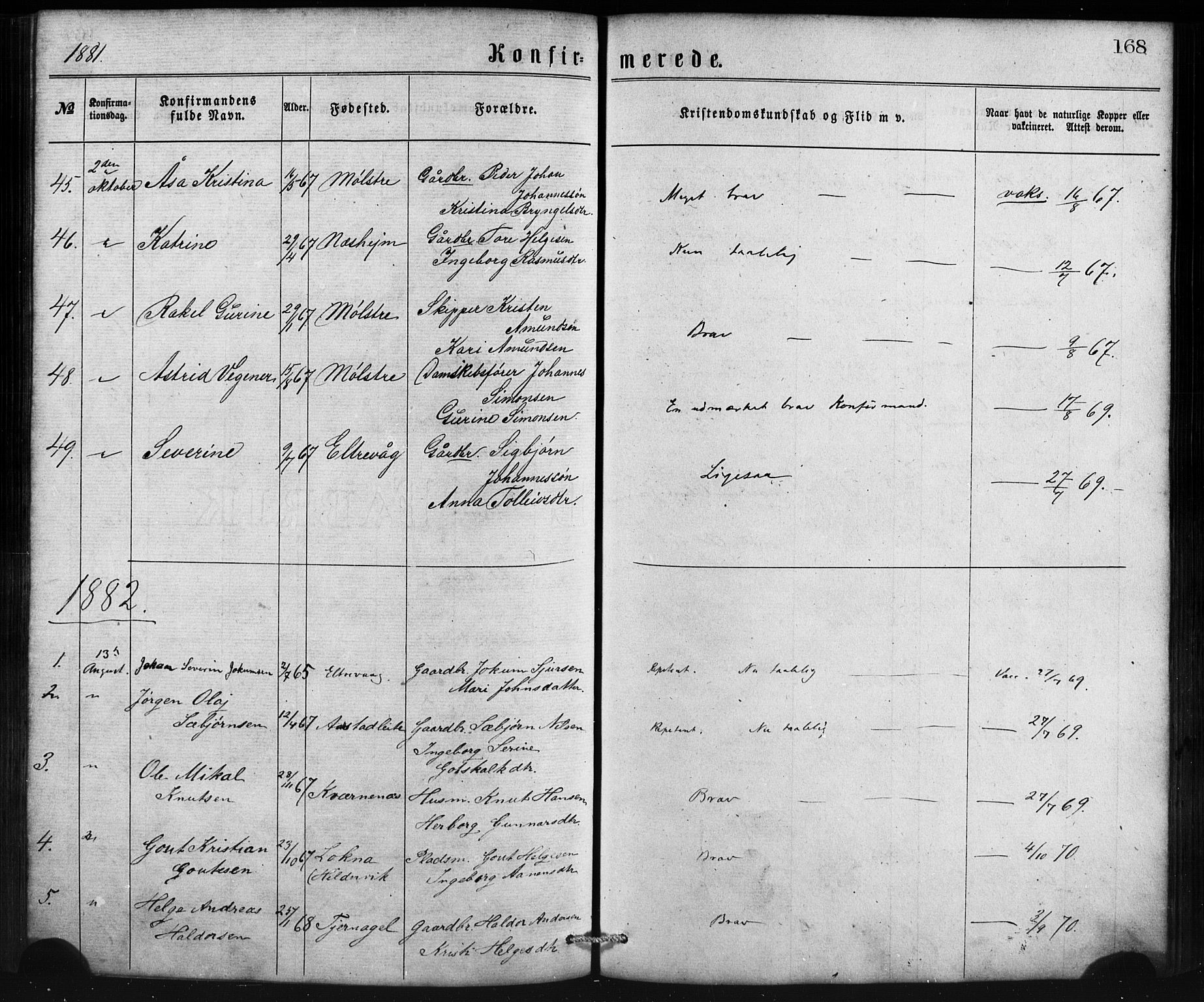 Sveio Sokneprestembete, AV/SAB-A-78501/H/Haa: Parish register (official) no. B 1, 1870-1883, p. 168