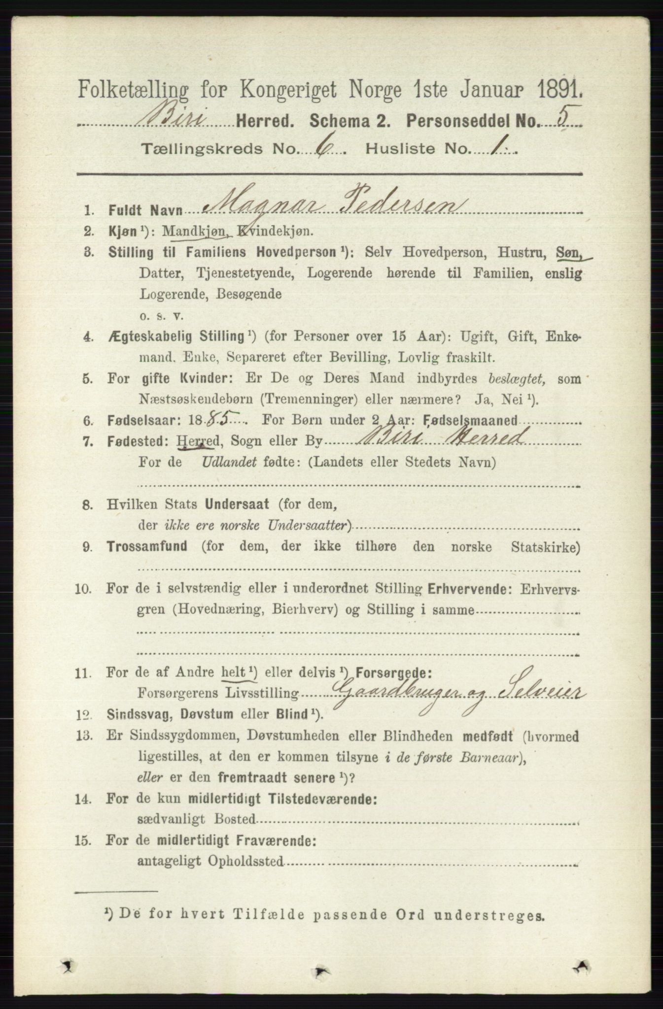 RA, 1891 census for 0525 Biri, 1891, p. 2138