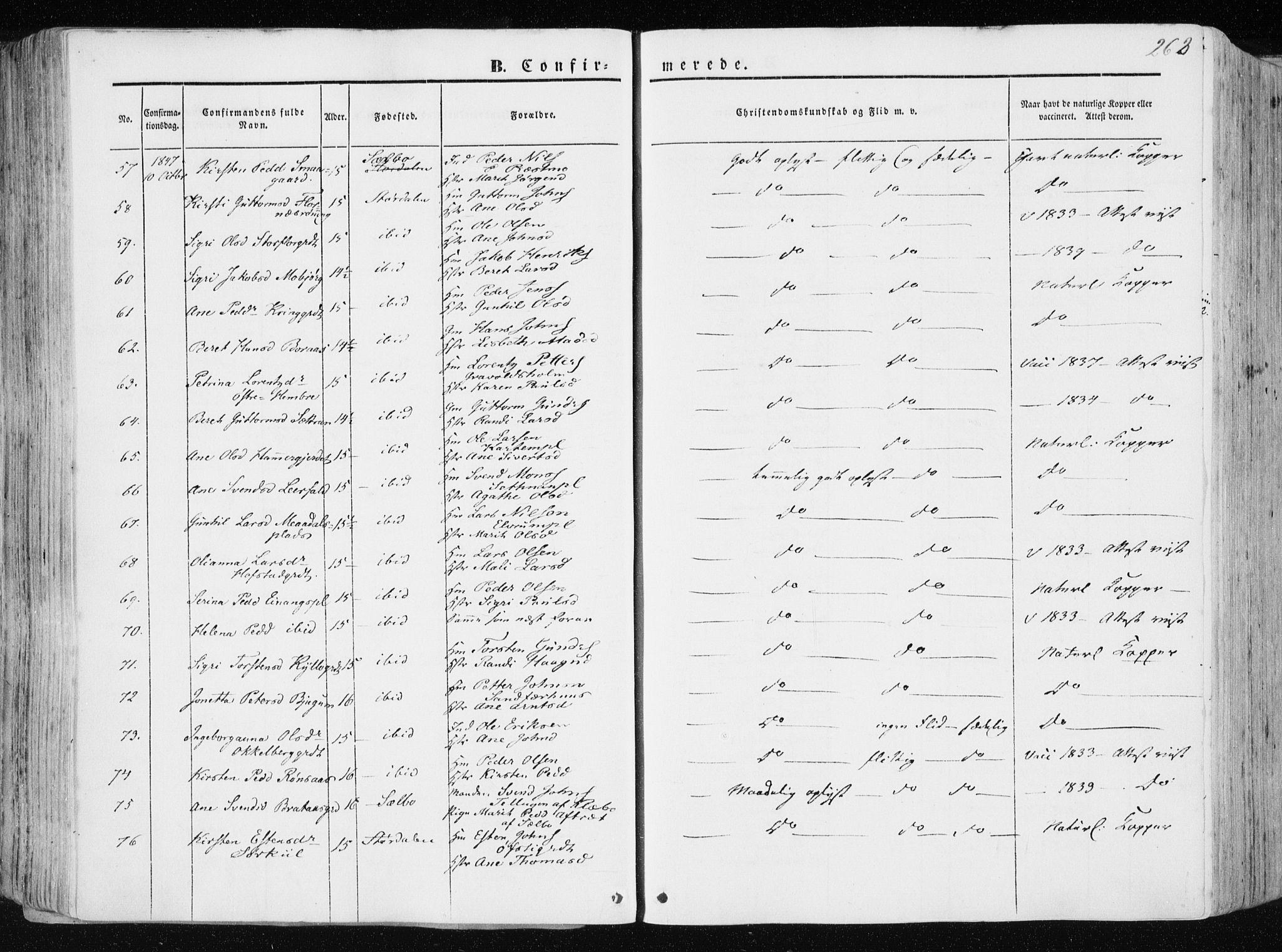 Ministerialprotokoller, klokkerbøker og fødselsregistre - Nord-Trøndelag, AV/SAT-A-1458/709/L0074: Parish register (official) no. 709A14, 1845-1858, p. 263