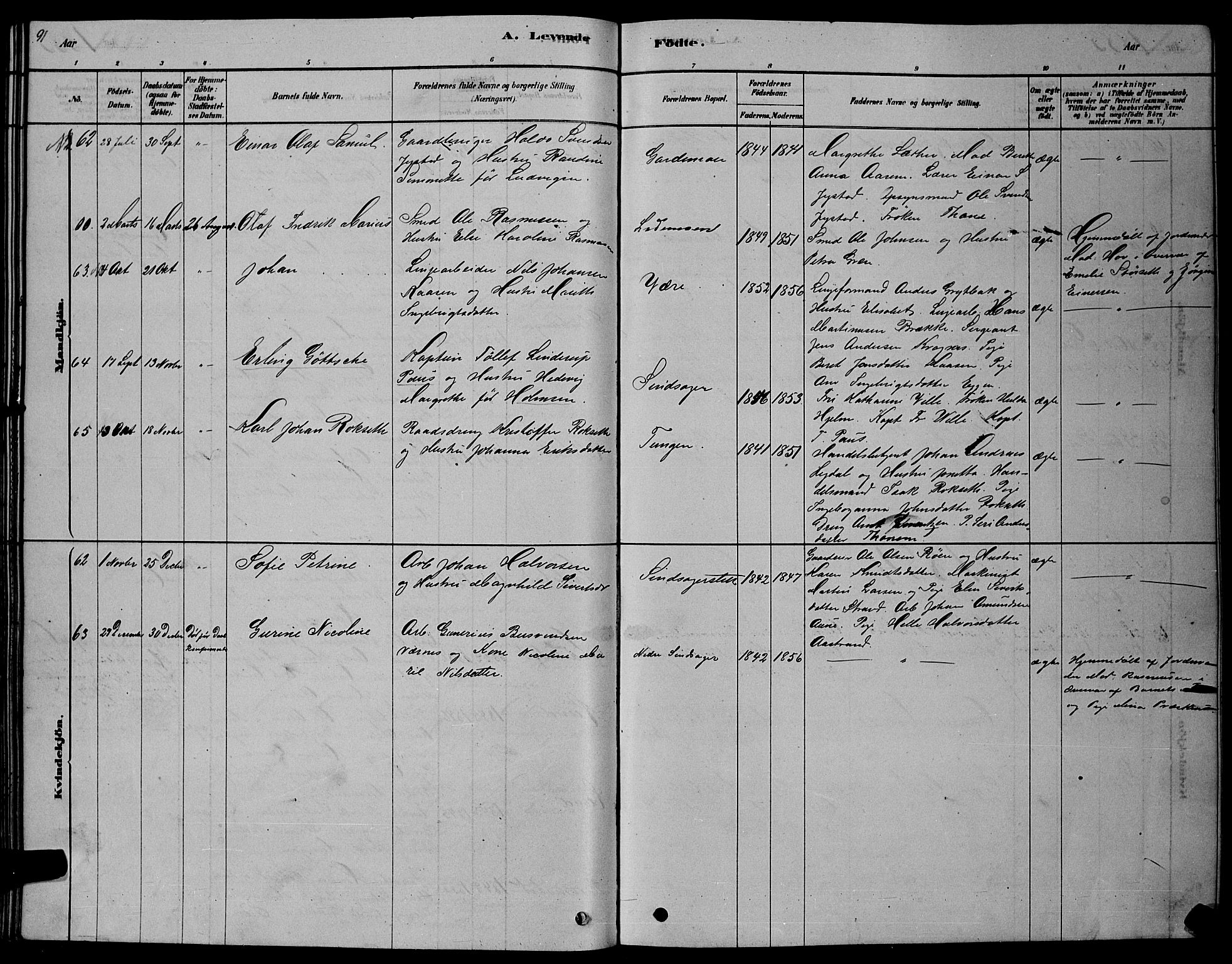 Ministerialprotokoller, klokkerbøker og fødselsregistre - Sør-Trøndelag, SAT/A-1456/606/L0312: Parish register (copy) no. 606C08, 1878-1894, p. 91