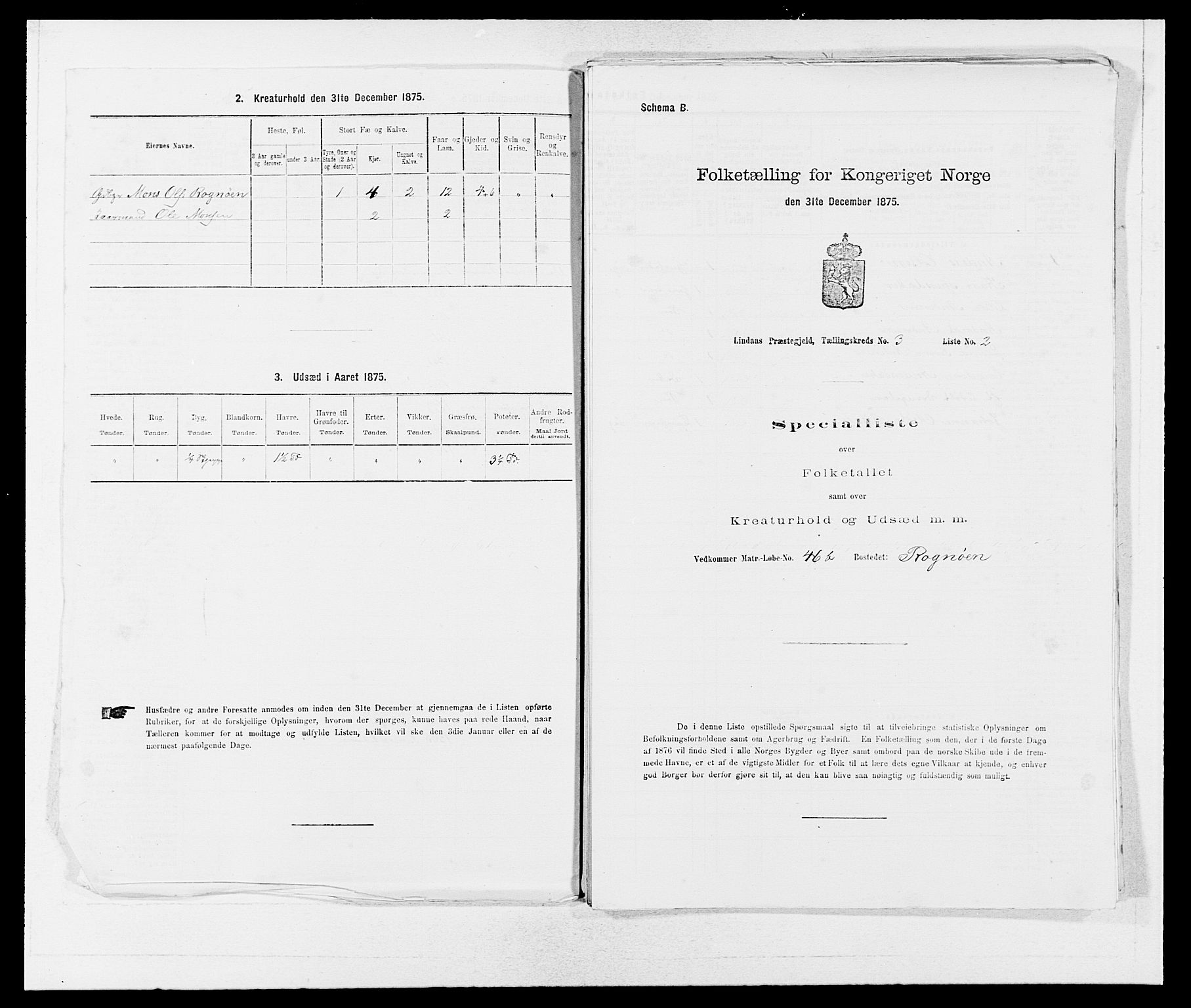 SAB, 1875 census for 1263P Lindås, 1875, p. 232