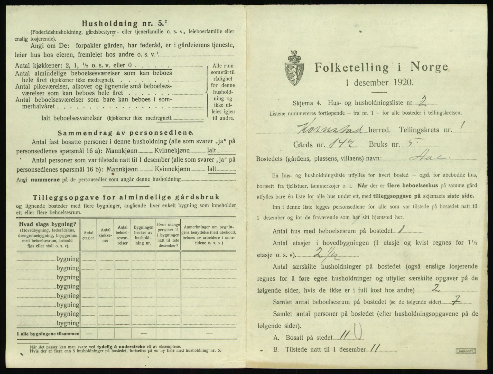 SAT, 1920 census for Kornstad, 1920, p. 33