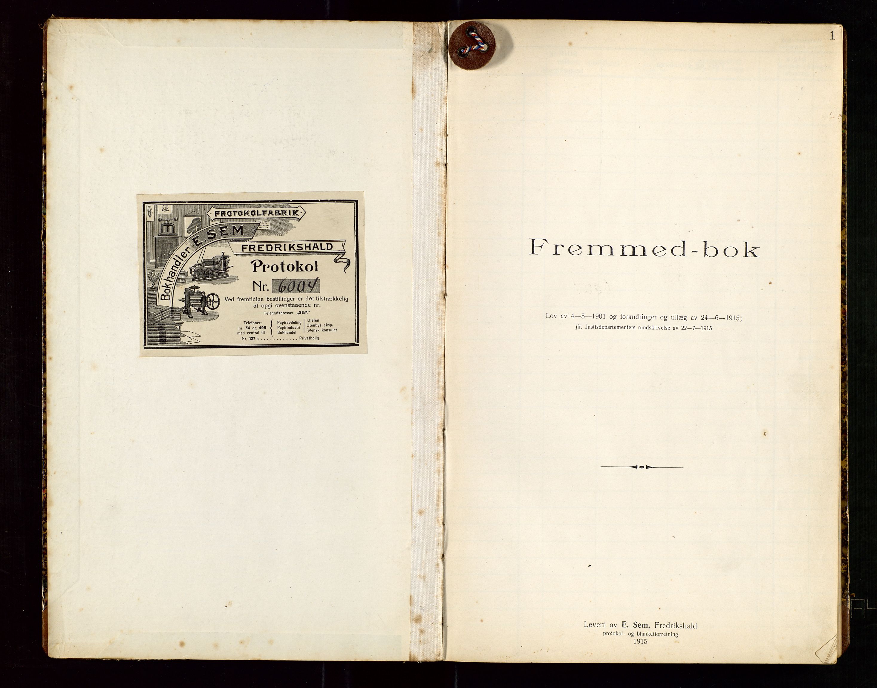 Nedstrand lensmannskontor, SAST/A-100236/Fea/L0001: "Fremmed-bok for Nerstrand", 1916-1936, p. 1