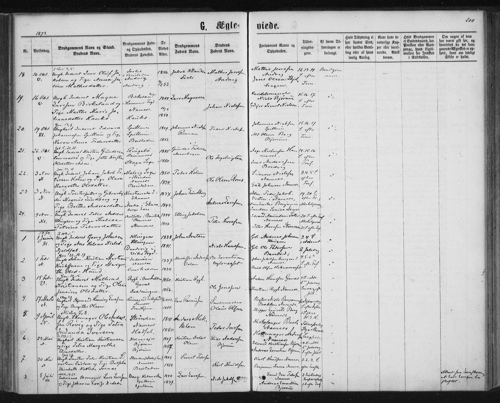 Ministerialprotokoller, klokkerbøker og fødselsregistre - Nord-Trøndelag, SAT/A-1458/768/L0570: Parish register (official) no. 768A05, 1865-1874, p. 200