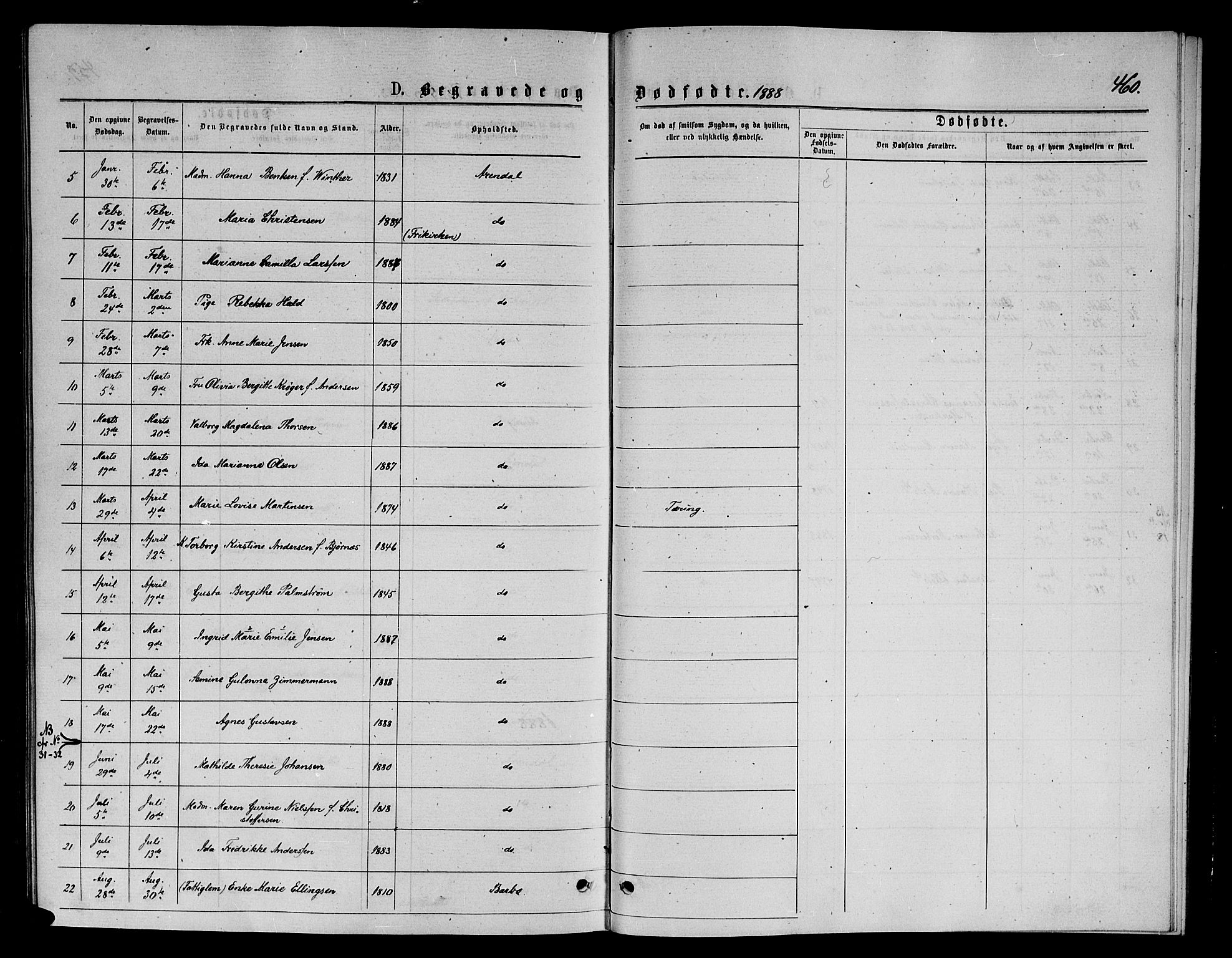 Arendal sokneprestkontor, Trefoldighet, AV/SAK-1111-0040/F/Fb/L0005: Parish register (copy) no. B 5, 1874-1888, p. 460