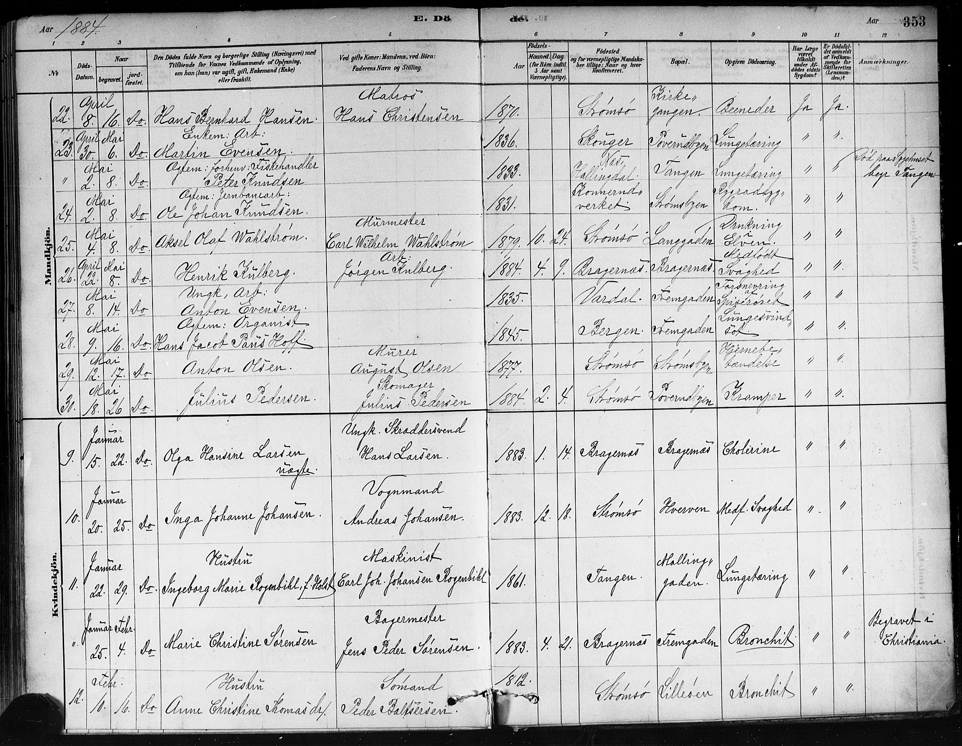 Strømsø kirkebøker, AV/SAKO-A-246/F/Fa/L0021: Parish register (official) no. I 21, 1878-1885, p. 353