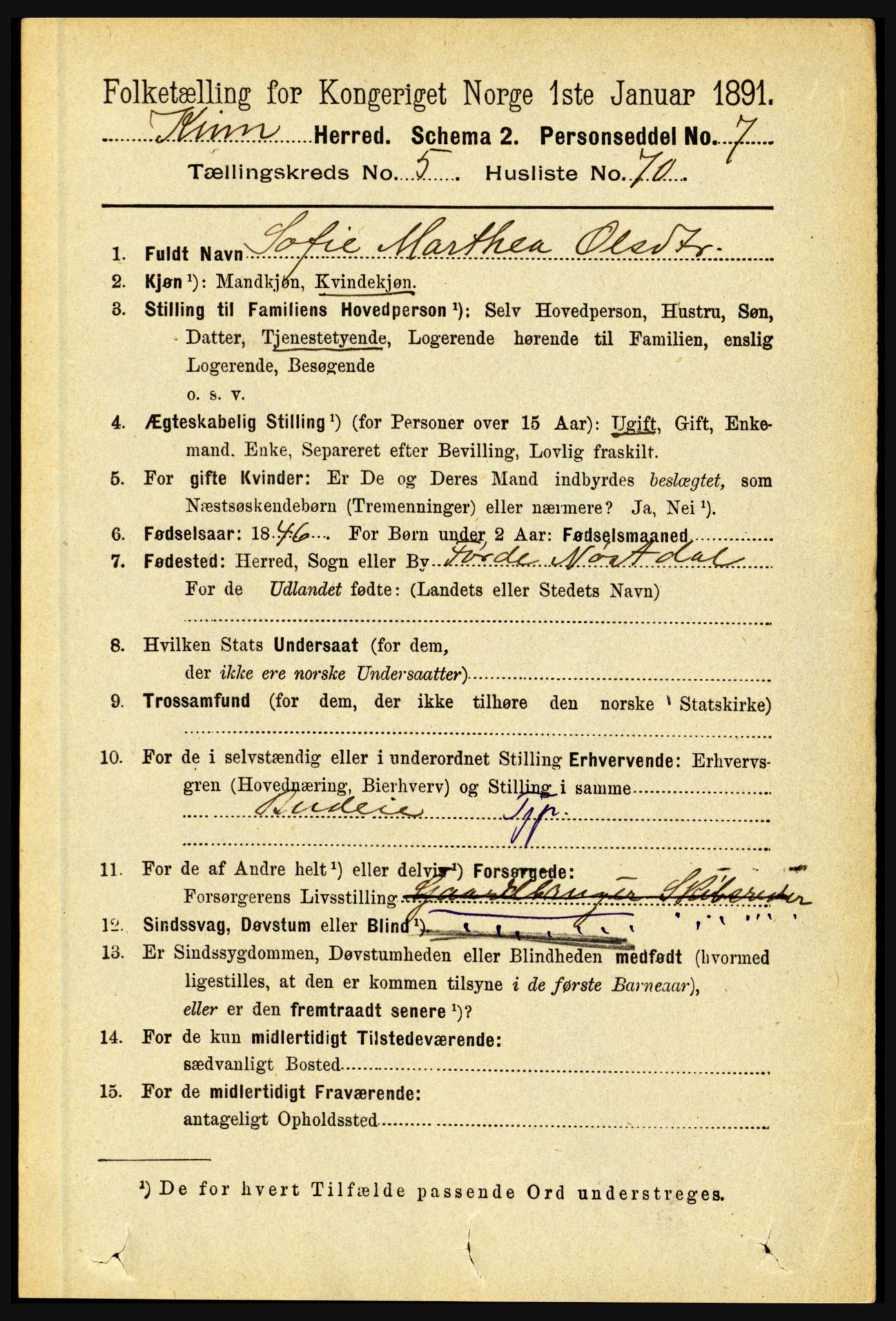 RA, 1891 census for 1437 Kinn, 1891, p. 2196