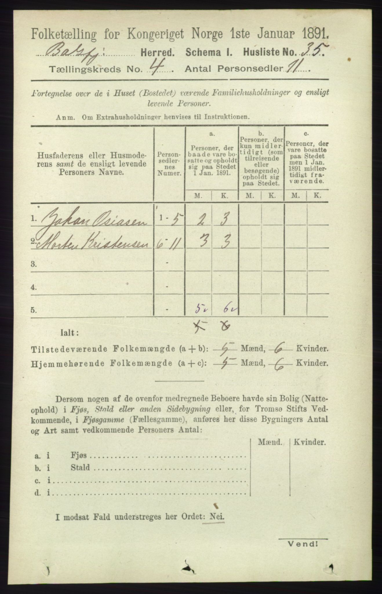 RA, 1891 census for 1933 Balsfjord, 1891, p. 1116