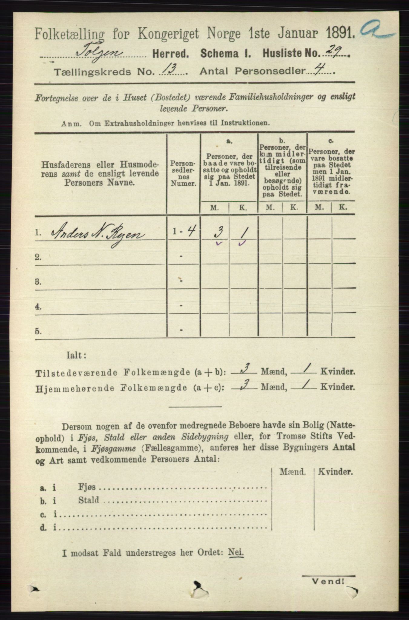 RA, 1891 census for 0436 Tolga, 1891, p. 3874