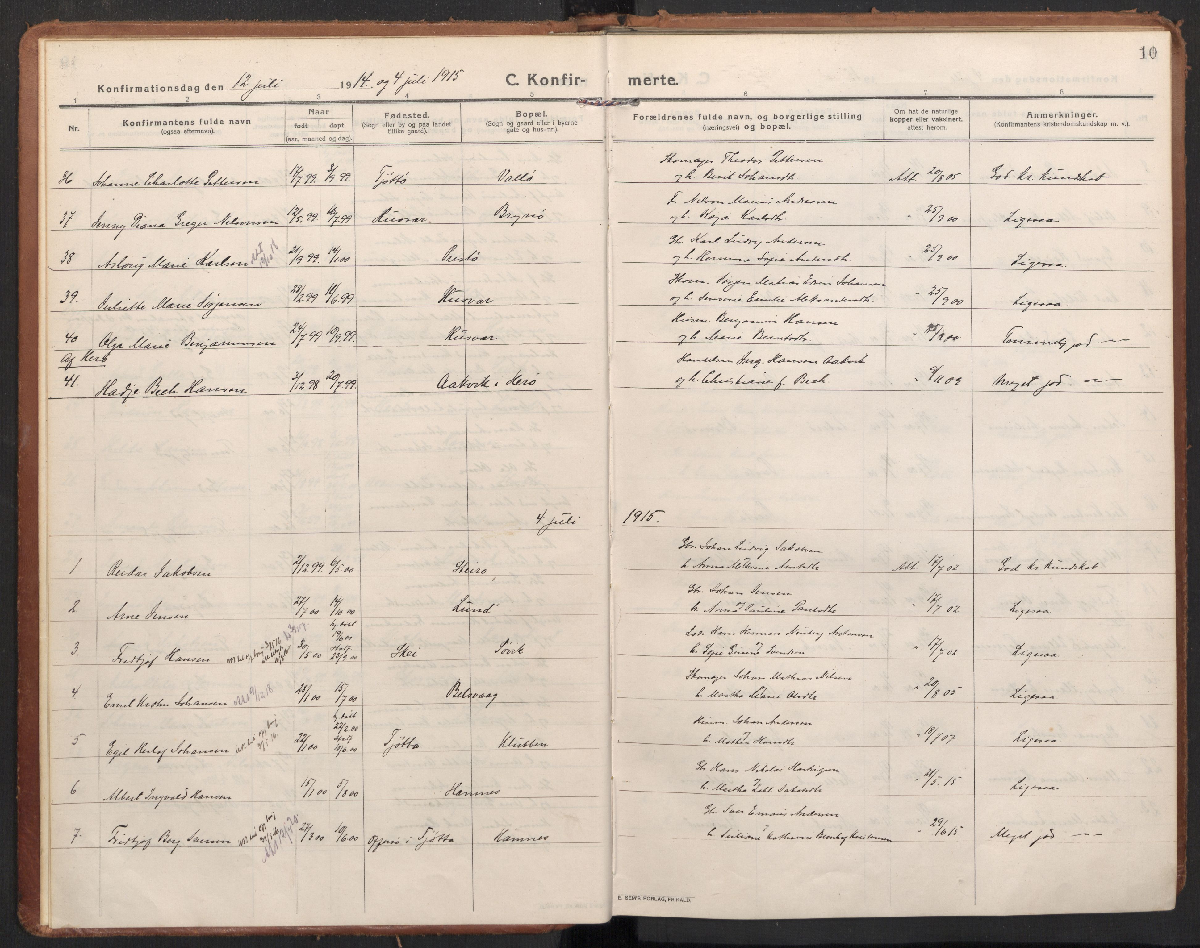 Ministerialprotokoller, klokkerbøker og fødselsregistre - Nordland, SAT/A-1459/830/L0456: Parish register (official) no. 830A20, 1914-1937, p. 10