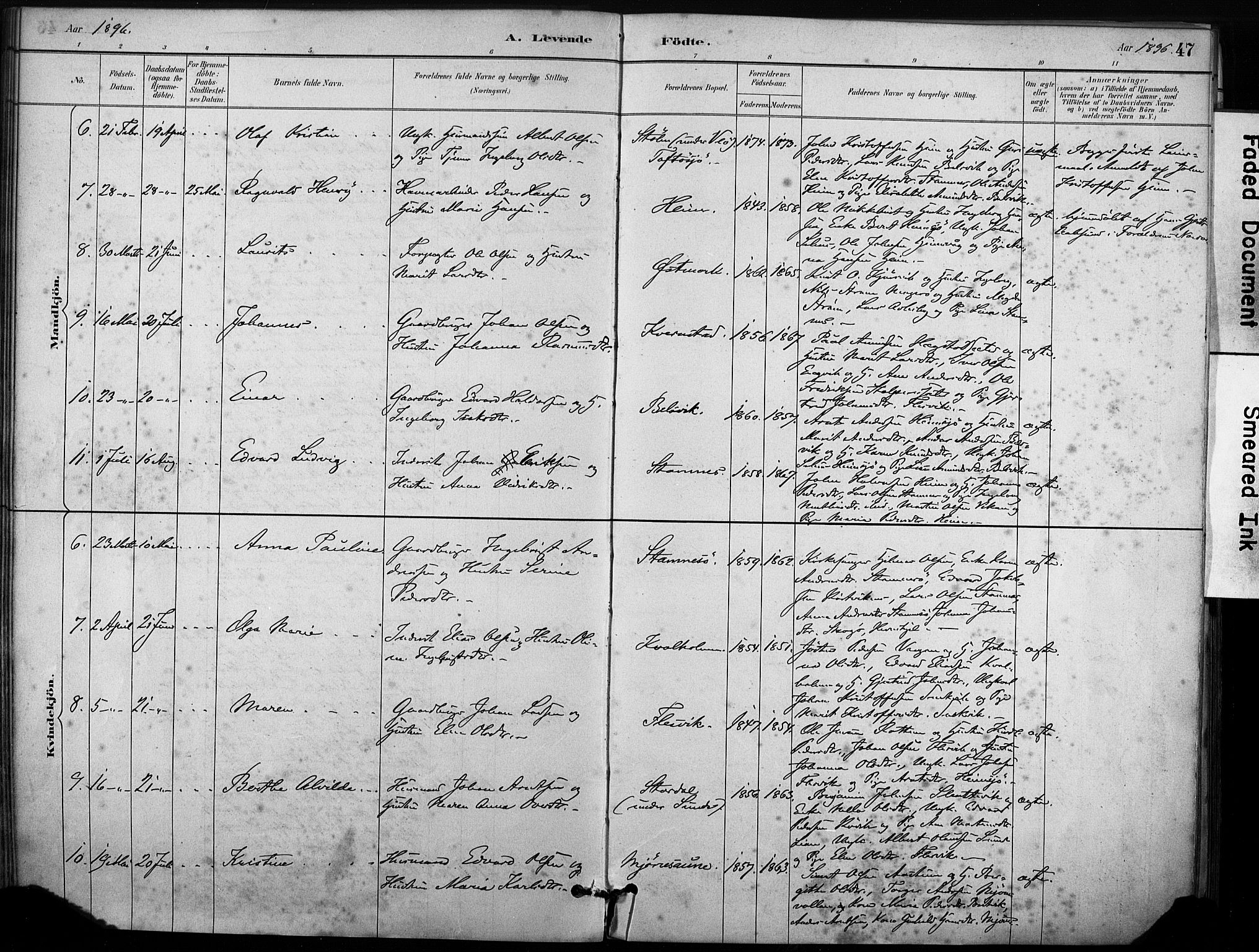 Ministerialprotokoller, klokkerbøker og fødselsregistre - Sør-Trøndelag, SAT/A-1456/633/L0518: Parish register (official) no. 633A01, 1884-1906, p. 47