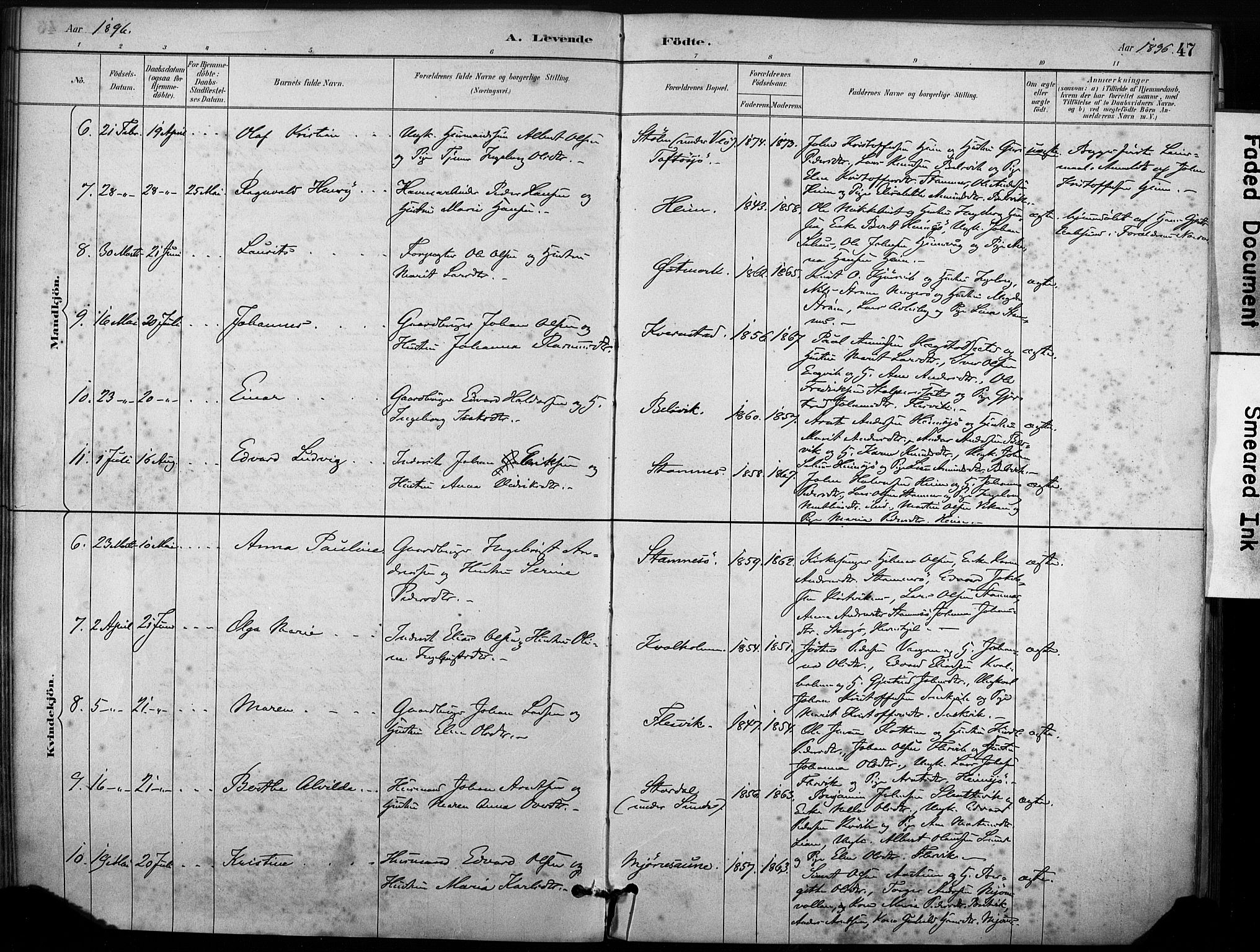 Ministerialprotokoller, klokkerbøker og fødselsregistre - Sør-Trøndelag, AV/SAT-A-1456/633/L0518: Parish register (official) no. 633A01, 1884-1906, p. 47