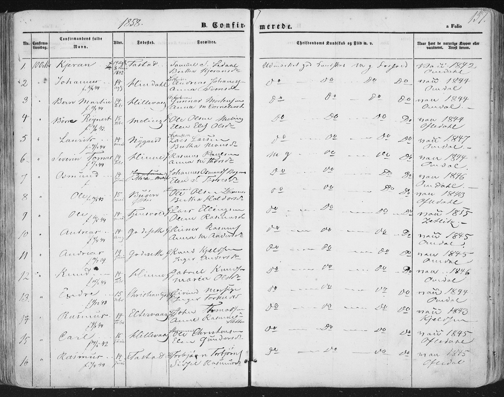 Hetland sokneprestkontor, AV/SAST-A-101826/30/30BA/L0002: Parish register (official) no. A 2, 1849-1869, p. 137