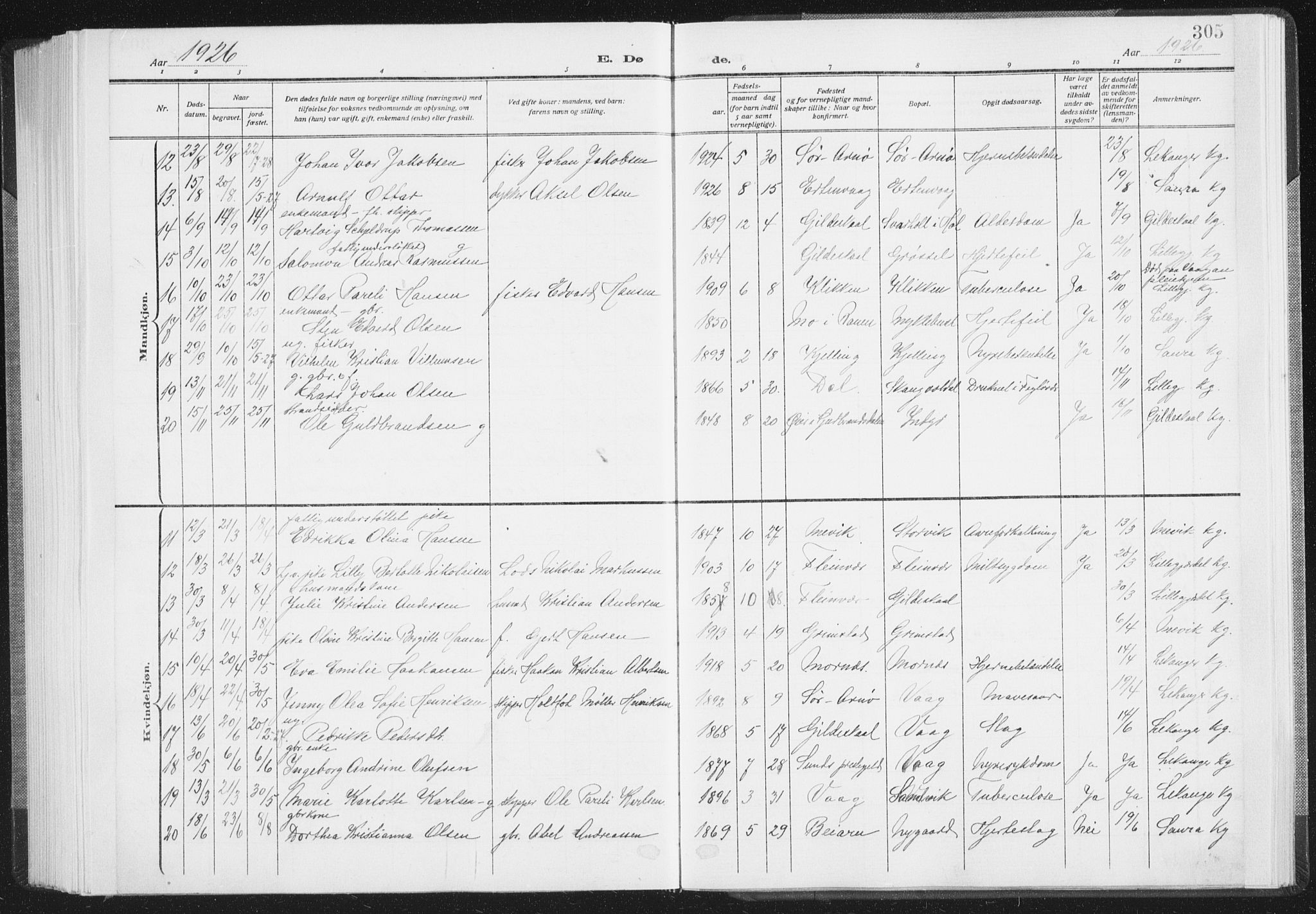 Ministerialprotokoller, klokkerbøker og fødselsregistre - Nordland, AV/SAT-A-1459/805/L0104: Parish register (official) no. 805A09, 1909-1926, p. 305