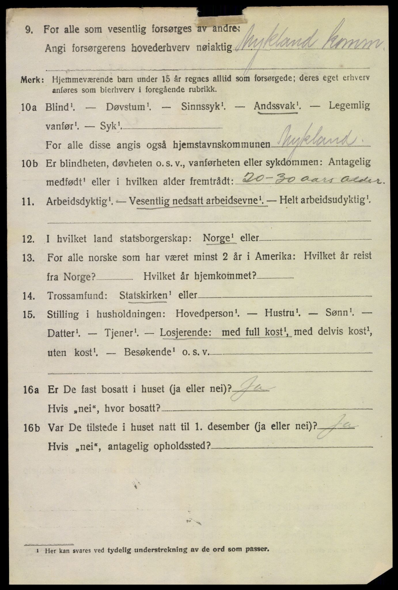 SAK, 1920 census for Mykland, 1920, p. 1119