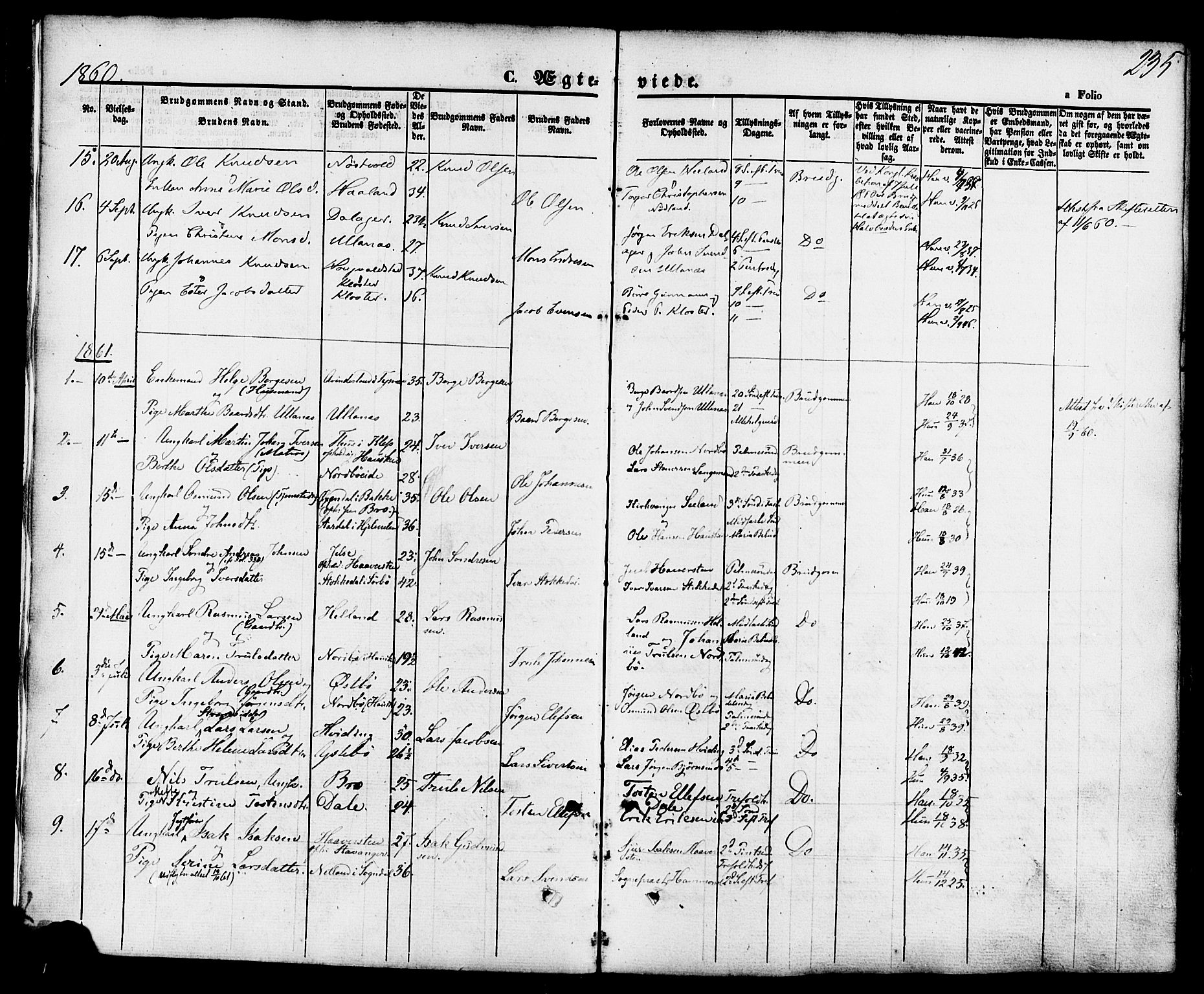 Rennesøy sokneprestkontor, SAST/A -101827/H/Ha/Haa/L0006: Parish register (official) no. A 6, 1860-1878, p. 235