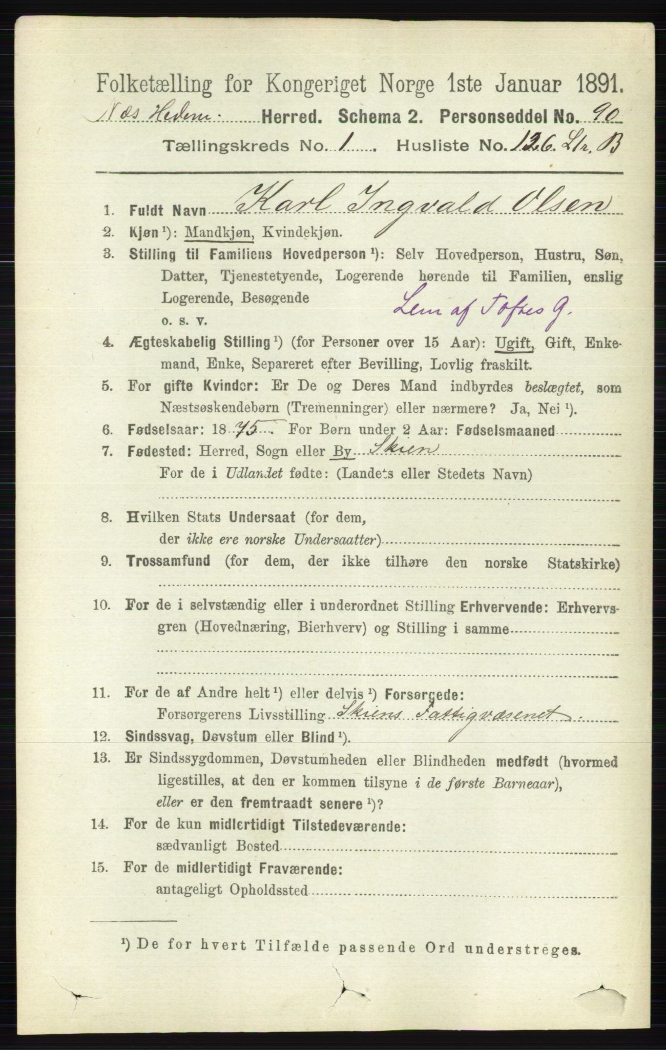 RA, 1891 census for 0411 Nes, 1891, p. 997