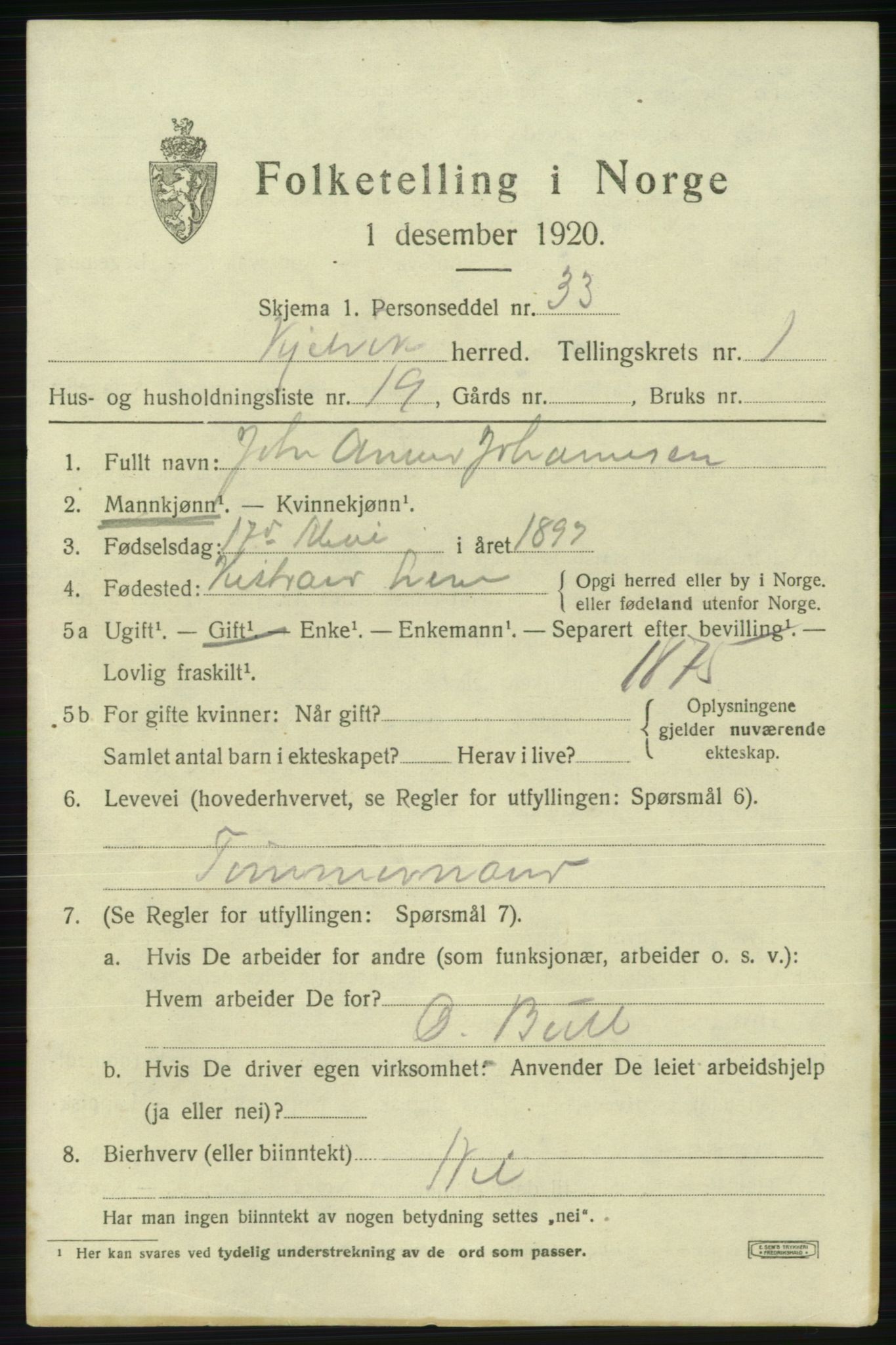 SATØ, 1920 census for Kjelvik, 1920, p. 1383