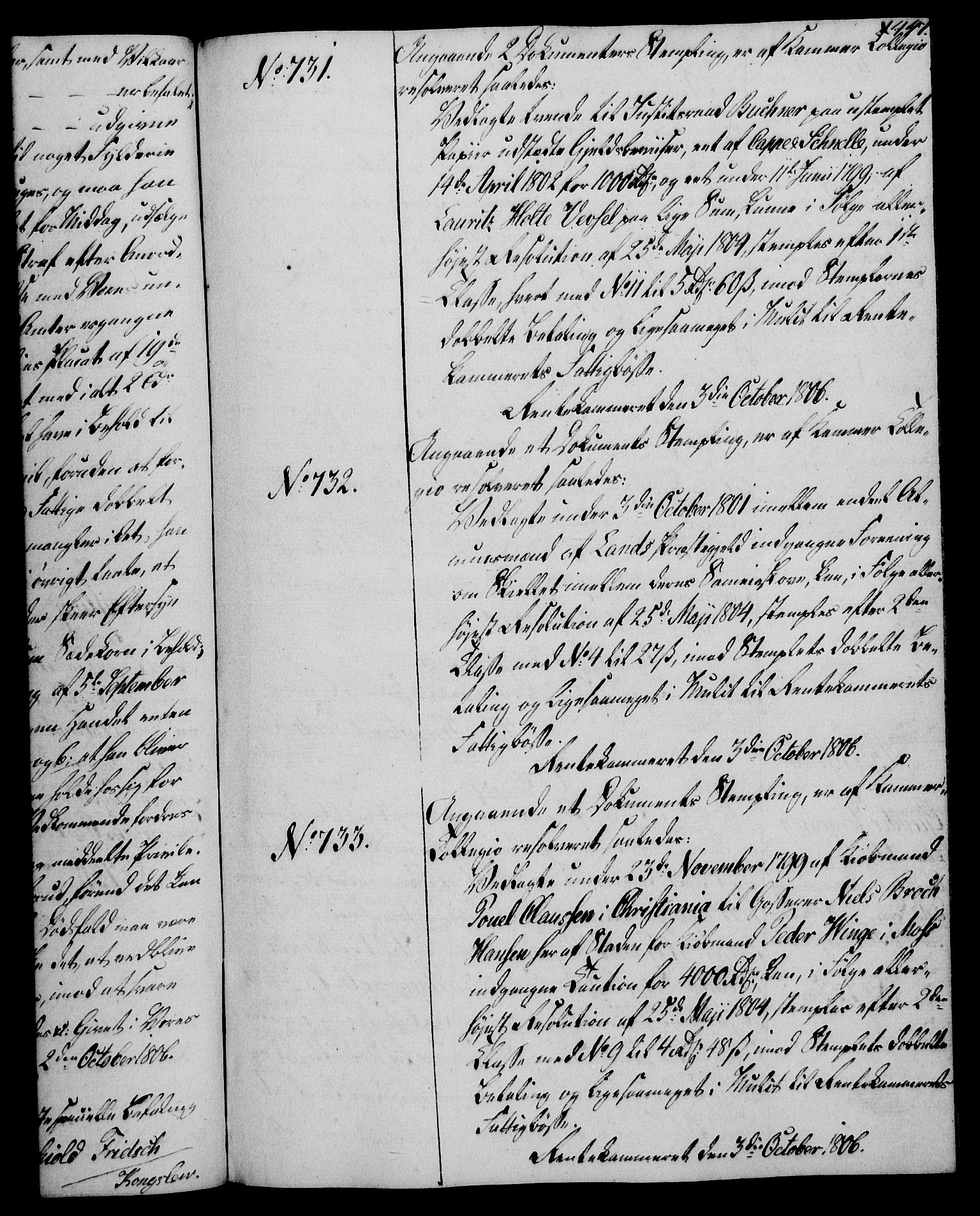 Rentekammeret, Kammerkanselliet, RA/EA-3111/G/Gg/Gga/L0018: Norsk ekspedisjonsprotokoll med register (merket RK 53.18), 1804-1806, p. 447