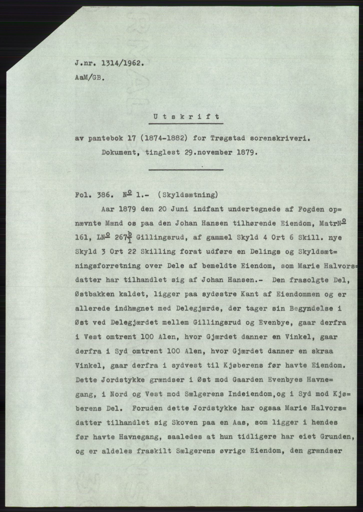 Statsarkivet i Oslo, AV/SAO-A-10621/Z/Zd/L0016: Avskrifter, j.nr 706-1878/1962, 1962, p. 259