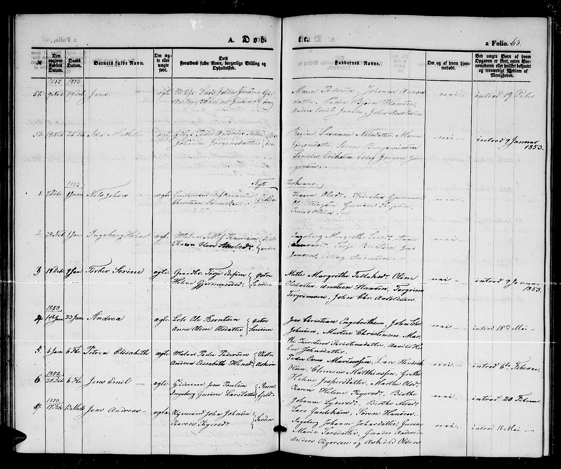 Dypvåg sokneprestkontor, AV/SAK-1111-0007/F/Fb/Fba/L0010: Parish register (copy) no. B 10, 1842-1857, p. 63