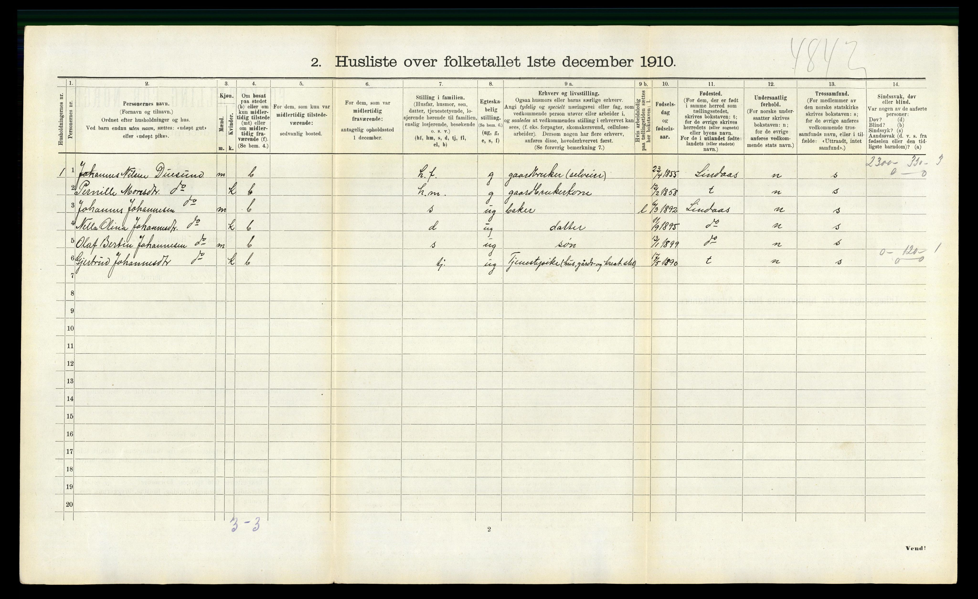 RA, 1910 census for Masfjorden, 1910, p. 275