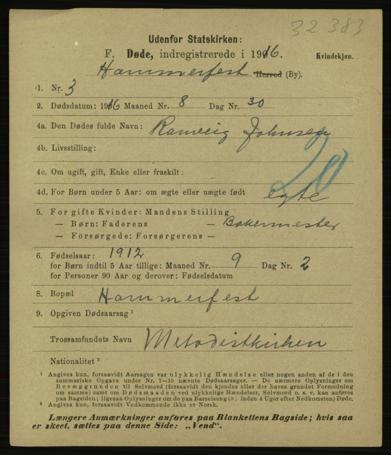 Statistisk sentralbyrå, Sosiodemografiske emner, Befolkning, RA/S-2228/E/L0014: Fødte, gifte, døde dissentere., 1916, p. 4649