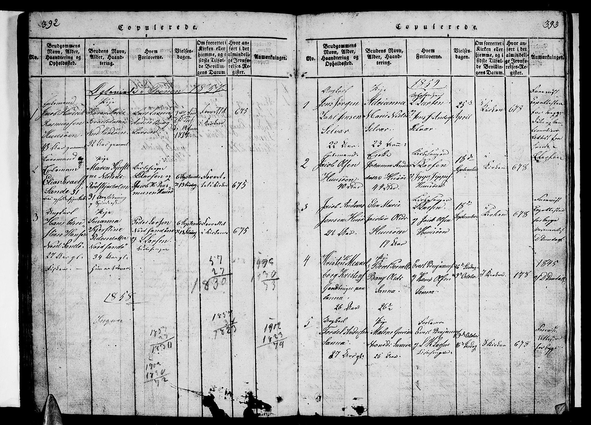 Ministerialprotokoller, klokkerbøker og fødselsregistre - Nordland, SAT/A-1459/840/L0581: Parish register (copy) no. 840C01, 1820-1873, p. 392-393