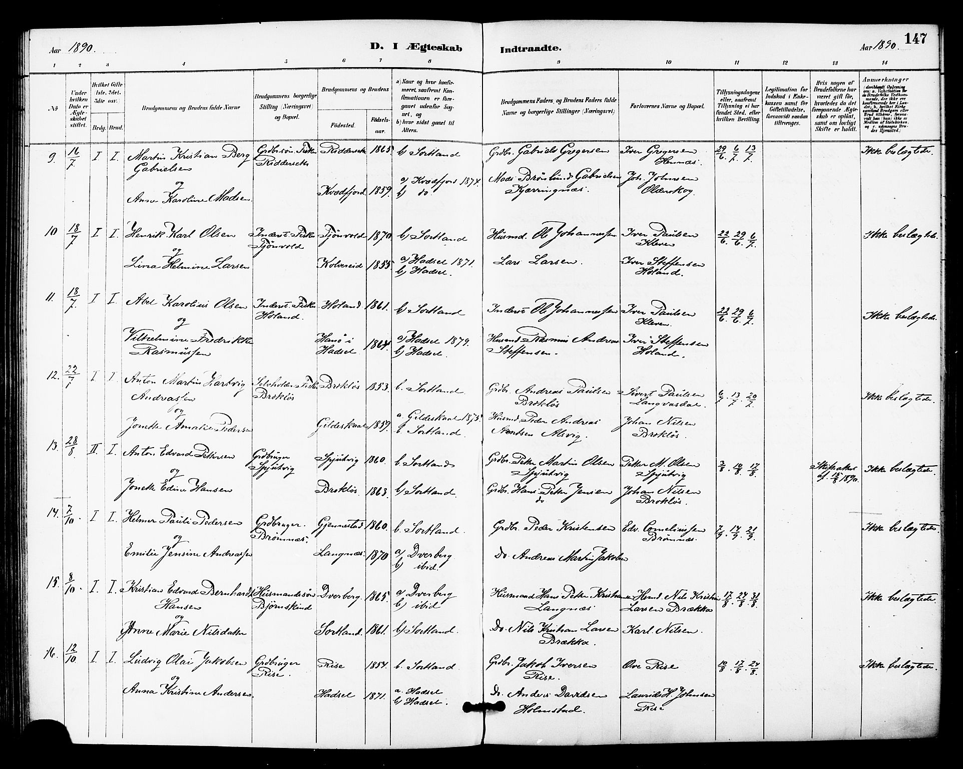 Ministerialprotokoller, klokkerbøker og fødselsregistre - Nordland, AV/SAT-A-1459/895/L1371: Parish register (official) no. 895A06, 1885-1894, p. 147