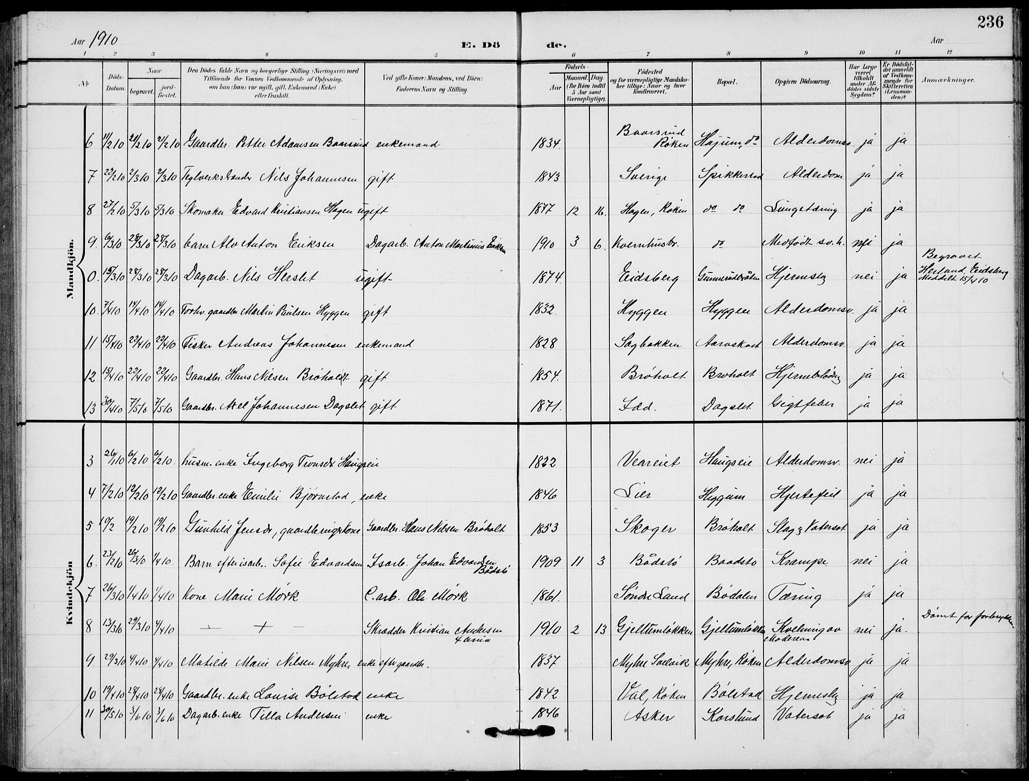 Røyken kirkebøker, AV/SAKO-A-241/G/Ga/L0005: Parish register (copy) no. 5, 1903-1918, p. 236